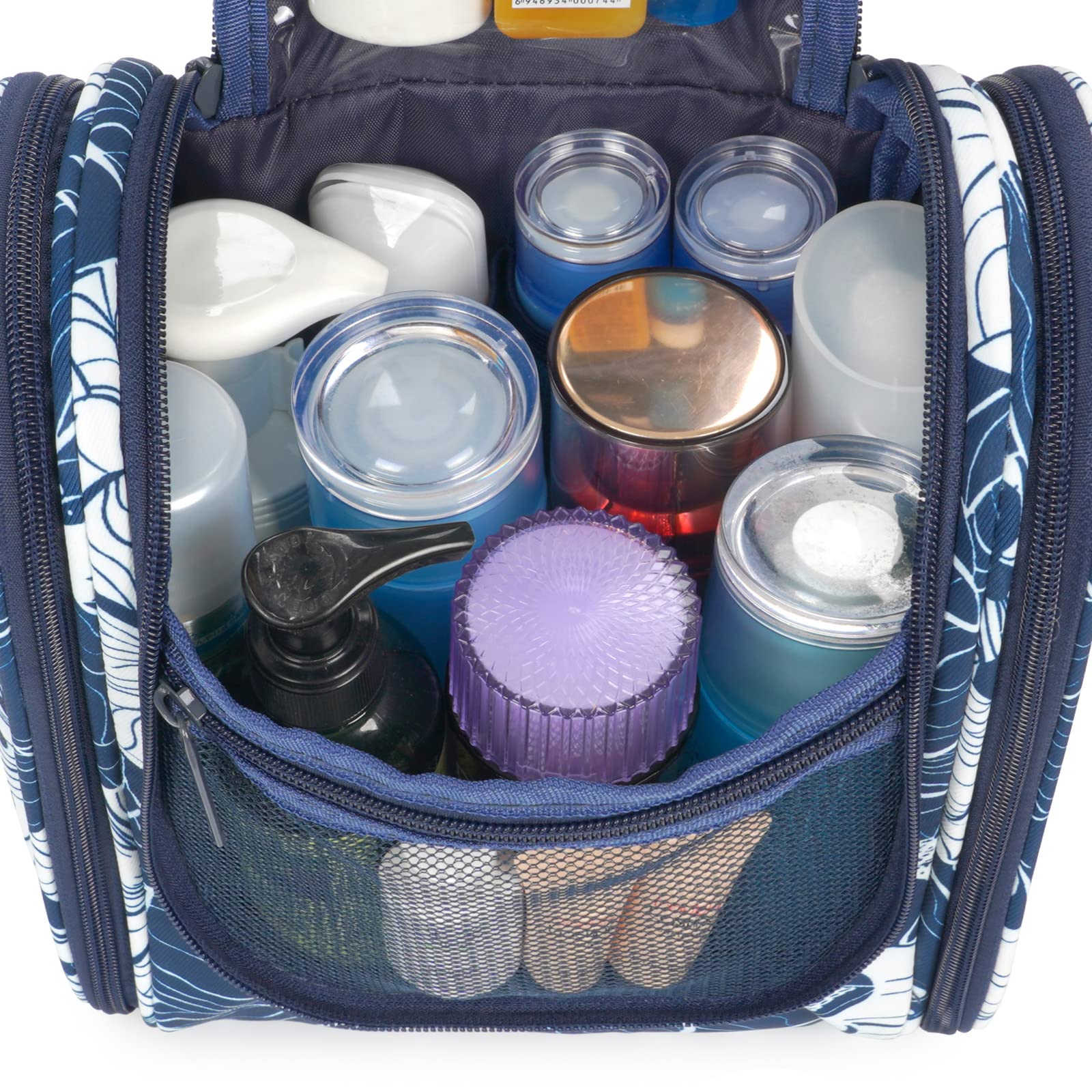 Narwey Small Hanging Travel Toiletry Bag - Waterproof Cosmetic Makeup Organizer for Women & Men - Perfect for Bathroom, Gym, Camping Trips (Medium, Blue Lotus)