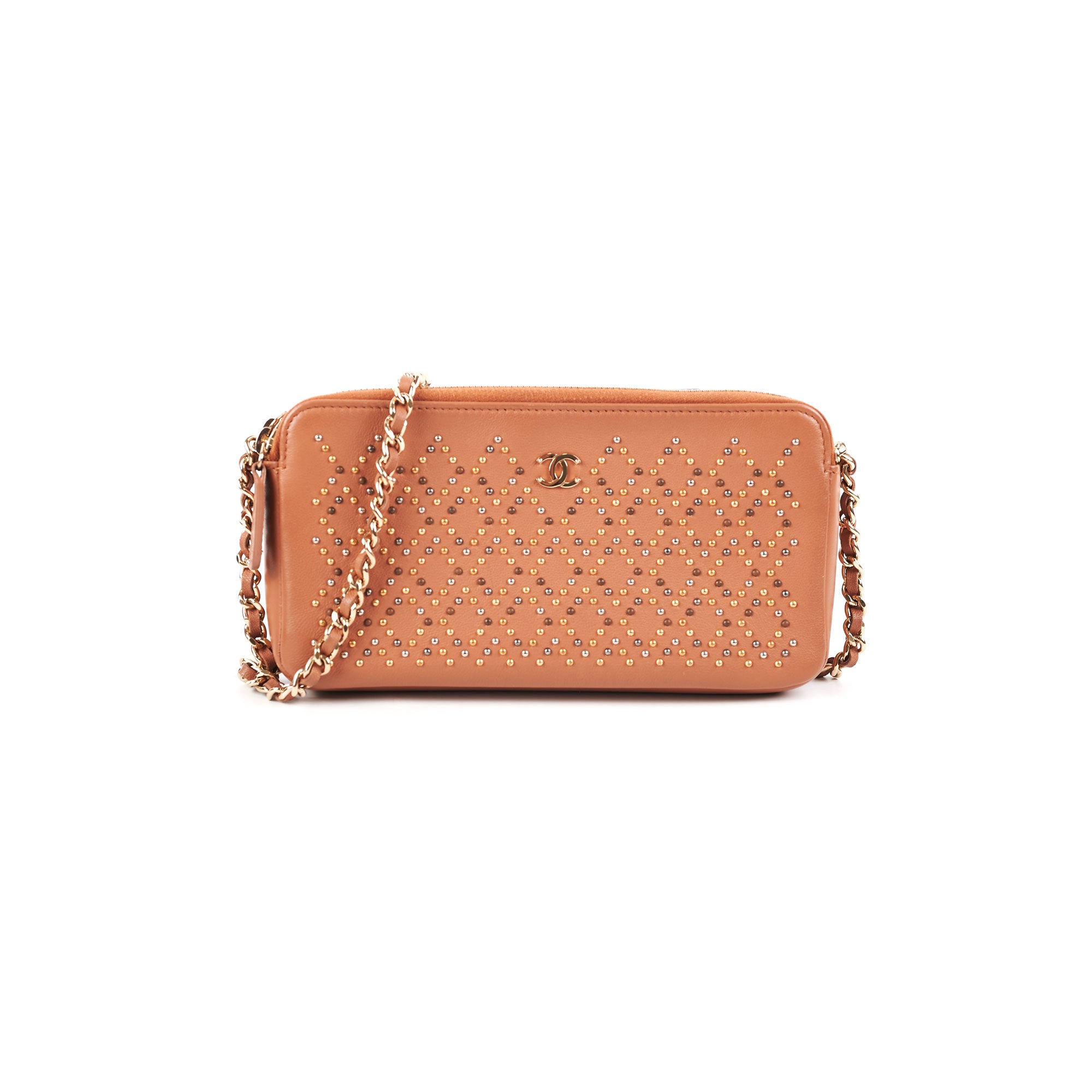 Chanel Studded Wallet on Chain Lambskin Brown Crossbody Bag - Luxury Designer Purse for Women, Perfect for Evening Parties & Date Nights
