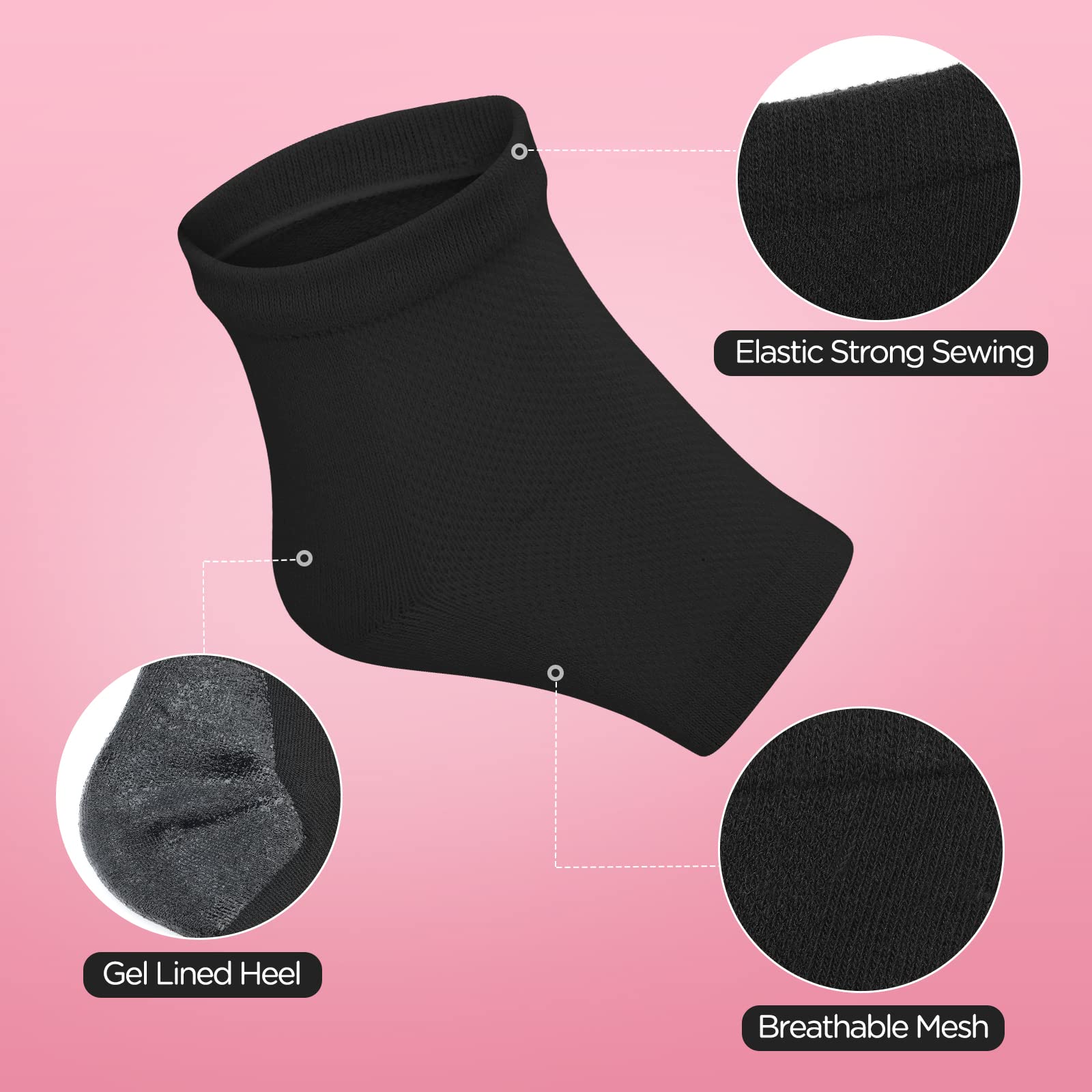 8 Pairs Black Moisturizing Gel Socks for Dry Cracked Heels - Open Toe Spa Lotion Socks for Men & Women - Heal & Soften Feet Overnight While Sleeping - Perfect for Pedicures, Foot Care & Relaxation at Home