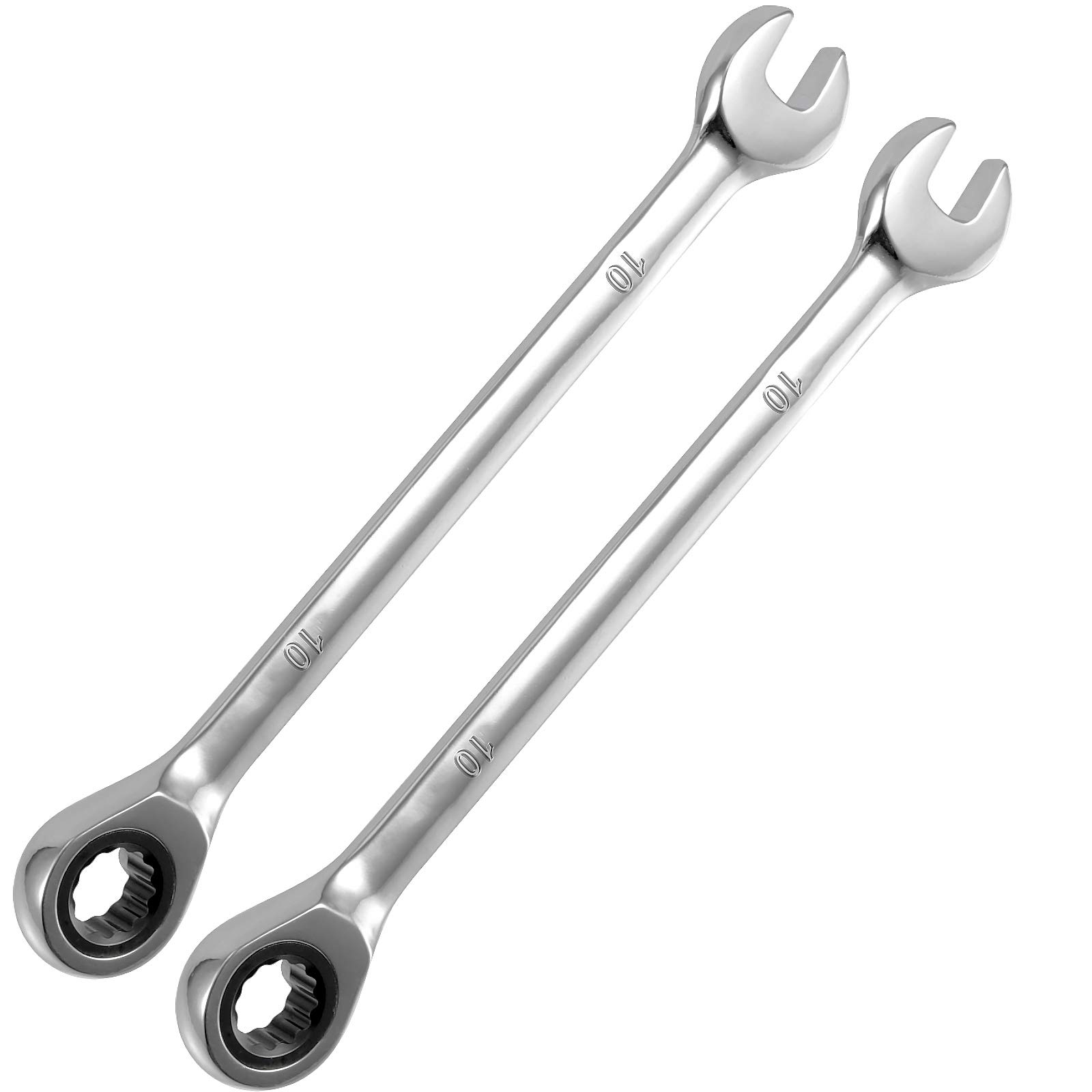 2-Piece 10mm Ratchet Wrench Set with Combination Wrench - 5° Swing Arc & 72-Tooth Gear for Tight Spaces - Ideal for Automotive Repair, Plumbing, and DIY Projects