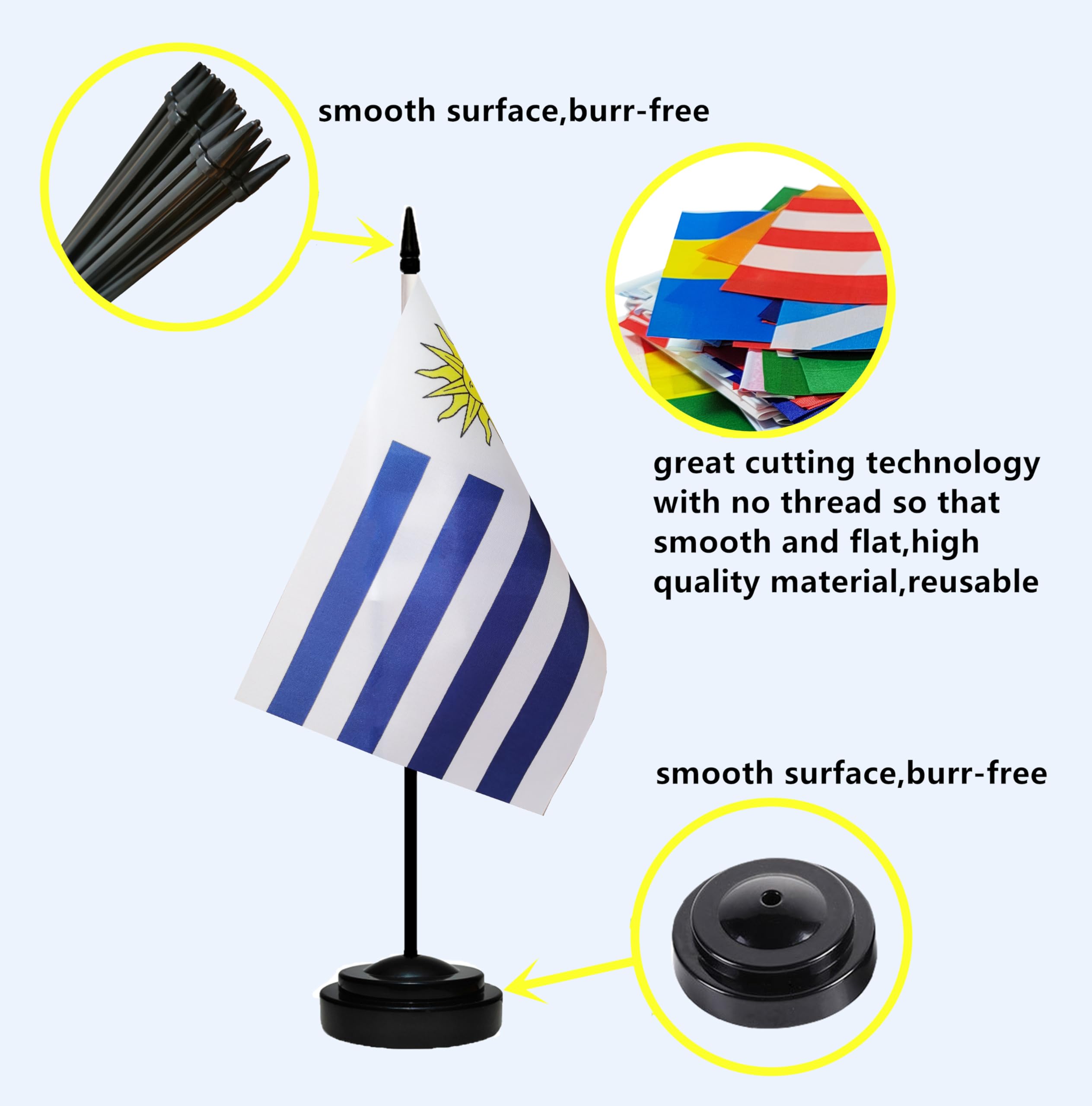 Premium 2-Pack Mini Uruguay Desk Flags with 13