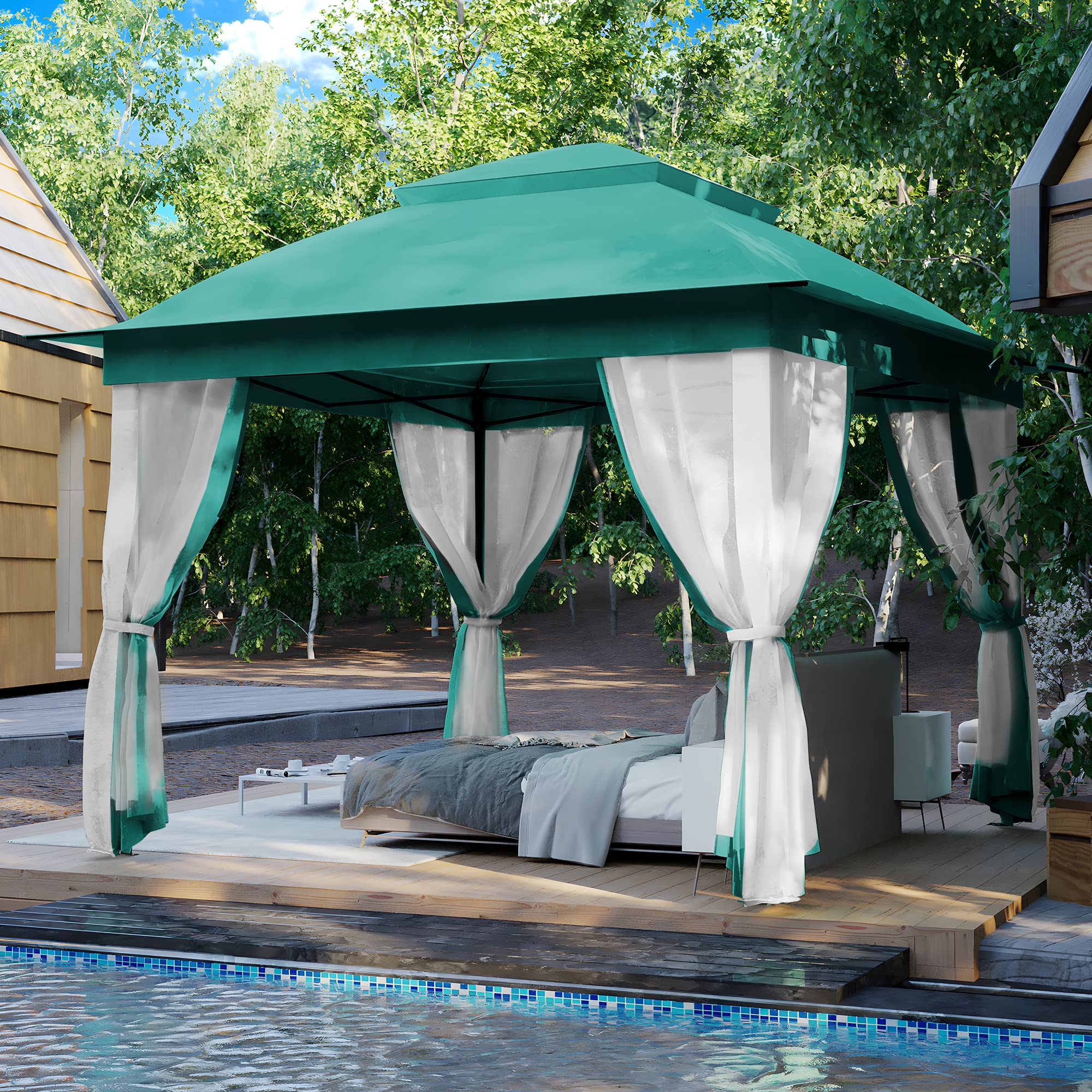 Joyside 11'x11' Pop Up Gazebo with Mosquito Netting & Sidewalls - Portable Outdoor Canopy Tent for Patios, Backyards, Weddings & Camping (Green)