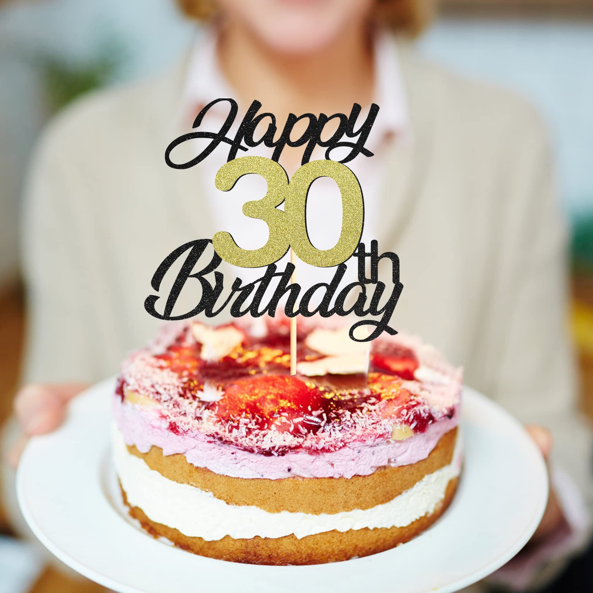 Elegant Black & Gold Glitter 30th Birthday Cake Topper - Premium 30 Cake Decorations for Birthday Parties | Perfect for Milestone Celebrations, Anniversaries & Special Occasions