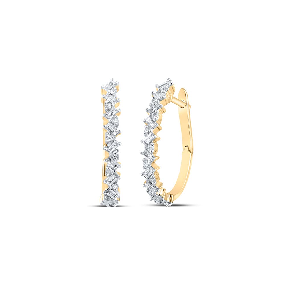 10kt Yellow Gold Baguette White Diamond Hoop Earrings for Women - 3/8 Cttw Dazzlingrock Collection | Elegant Jewelry for Parties, Weddings & Special Occasions