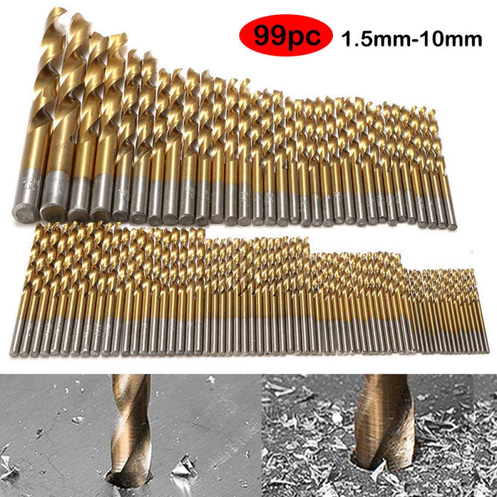 99pcs HSS Titanium Coated Drill Bit Set - High Speed Steel Twist Drill Bits for Wood, Metal, Plastic (1.5mm-10mm) | Perfect for DIY Projects, Home Repair & Professional Metalworking