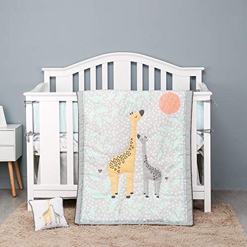 Giraffe Nursery Crib Bedding Set 8-Piece for Baby Boy & Girl - Soft Grey Unisex Crib Set with Matching Fitted Sheet, Blanket & Pillowcase - Perfect Baby Shower Gift & Cozy Nursery Decor for Newborns