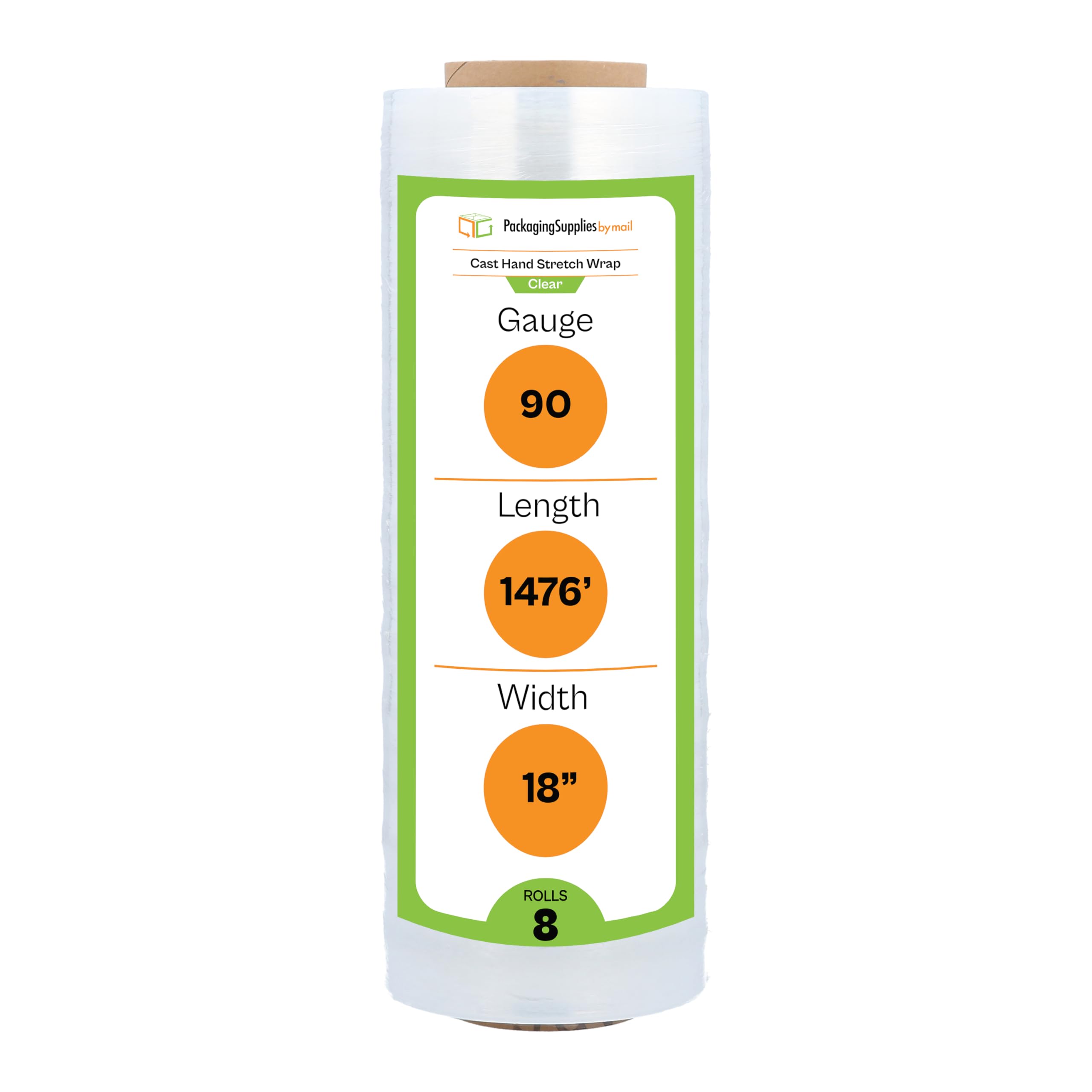 PSBM Stretch Wrap 8 Pack - 17 Inch x 1476 Feet, 83 Gauge Clear Plastic Cling Film for Moving, Packing & Pallet Wrapping - Heavy Duty Cast Hand Stretch Film Rolls for Secure Shipping & Storage