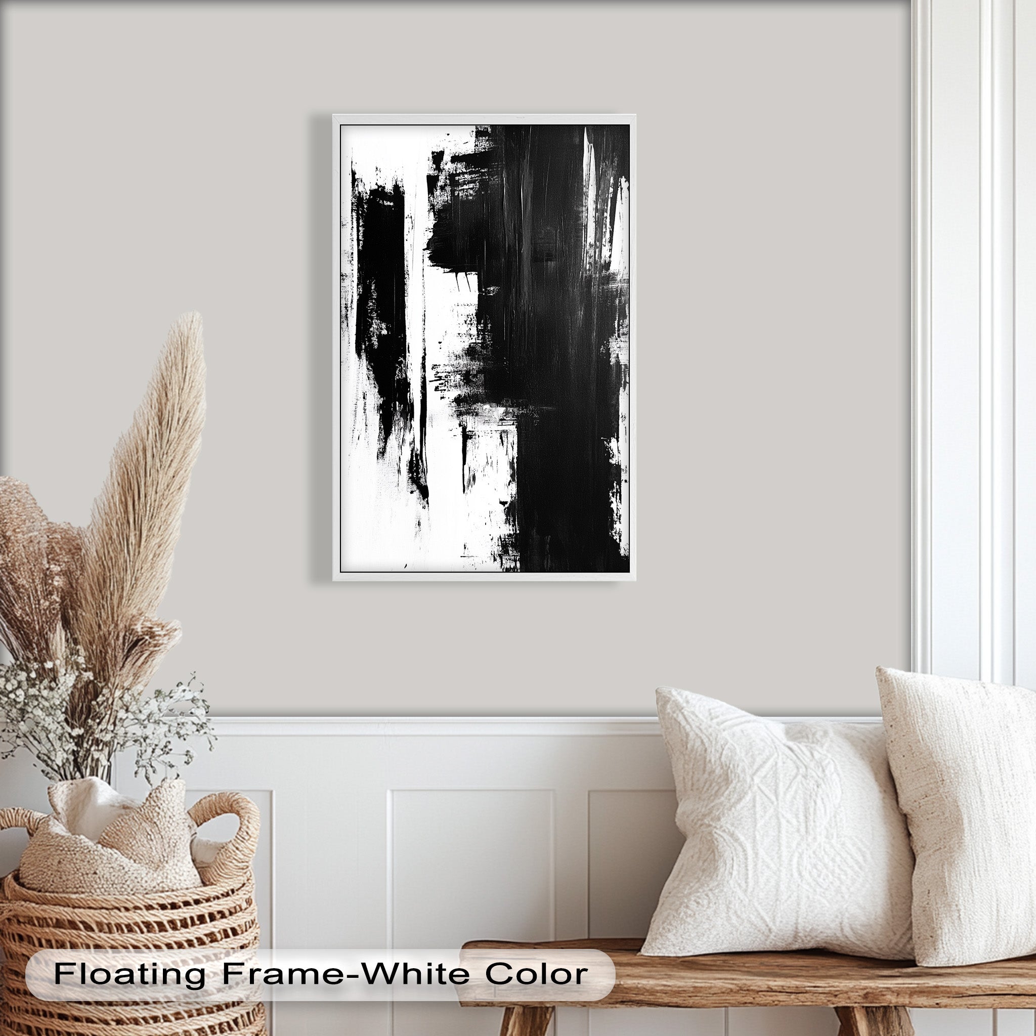 Abstract Black and White Oil Painting - Modern Wall Art for Living Room, Bedroom & Office Decor
