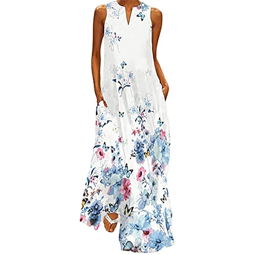 JPVDPA Women's Sleeveless Maxi Dresses - Casual Loose Long Summer Dress with Striped Floral Print | Perfect for Beach Vacation, Outdoor Parties & Summer Getaways