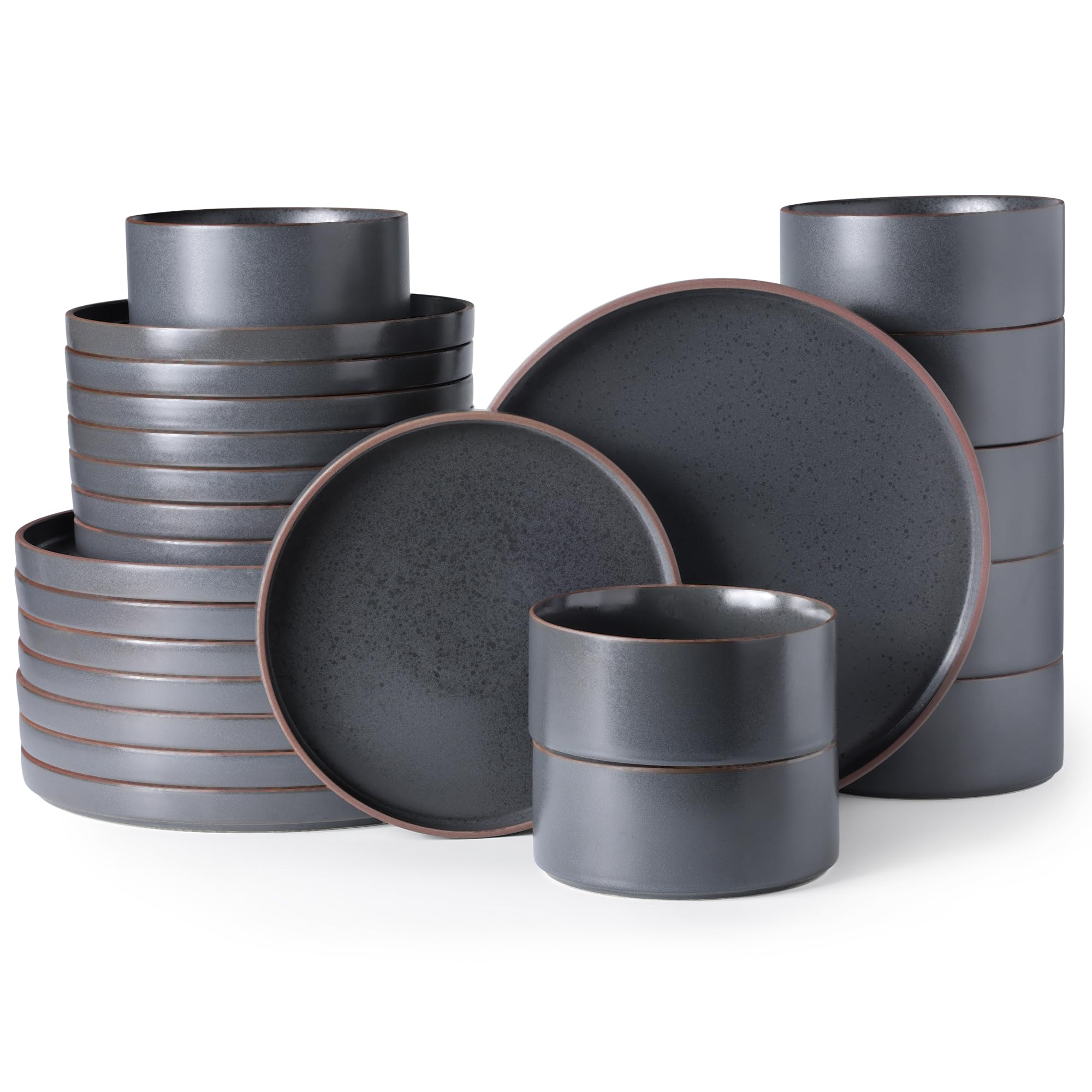 Premium 8-Piece Ceramic Dinnerware Set - Durable Stoneware Plates & Bowls with High Edges | Chip & Crack Resistant, Oven/Dishwasher/Microwave Safe | Perfect for Family Dinners, Entertaining Guests & Everyday Use - Ashen Grey