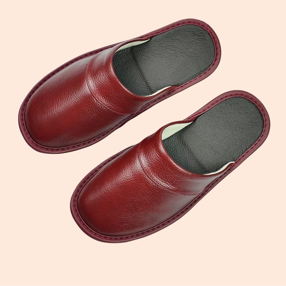 Premium Genuine Cowhide Slippers for Men & Women - Ultra Soft Indoor House Shoes with Non-Slip Sole - Cozy Winter Home Footwear for Couples (Brown, Size US 9/10) | Perfect for Lounging, Gift Giving & Cold Weather Comfort