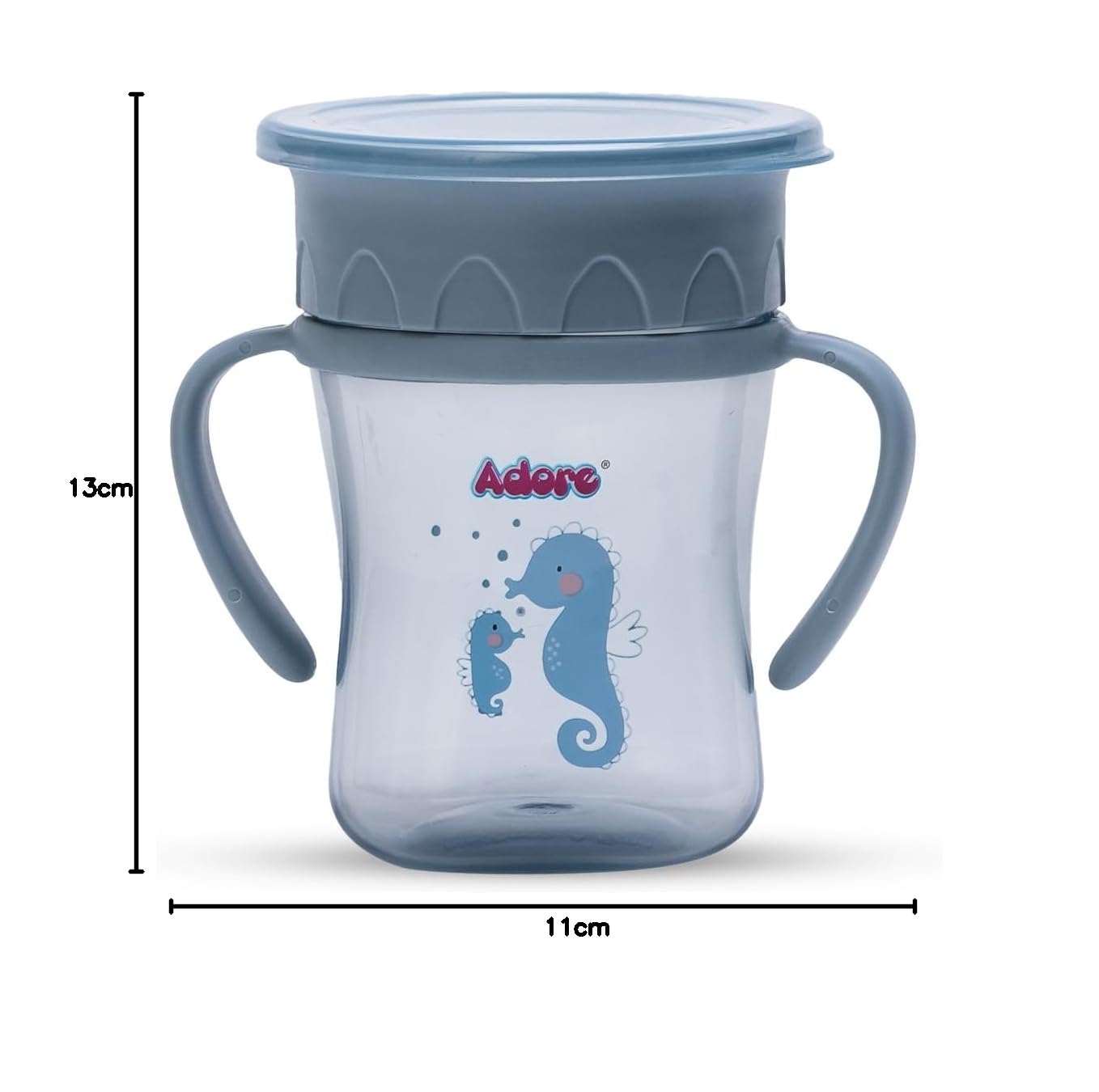 Adore Magic 360 Spoutless Sipper Cup with Handle - Leak Proof Baby Water Bottle for 6-12 Months | Anti Spill Straw Cup for Toddlers & Kids | BPA Free Spill Proof Training Cup (250ml, Blue) - Perfect for Daycare, Travel & Learning to Drink Independently