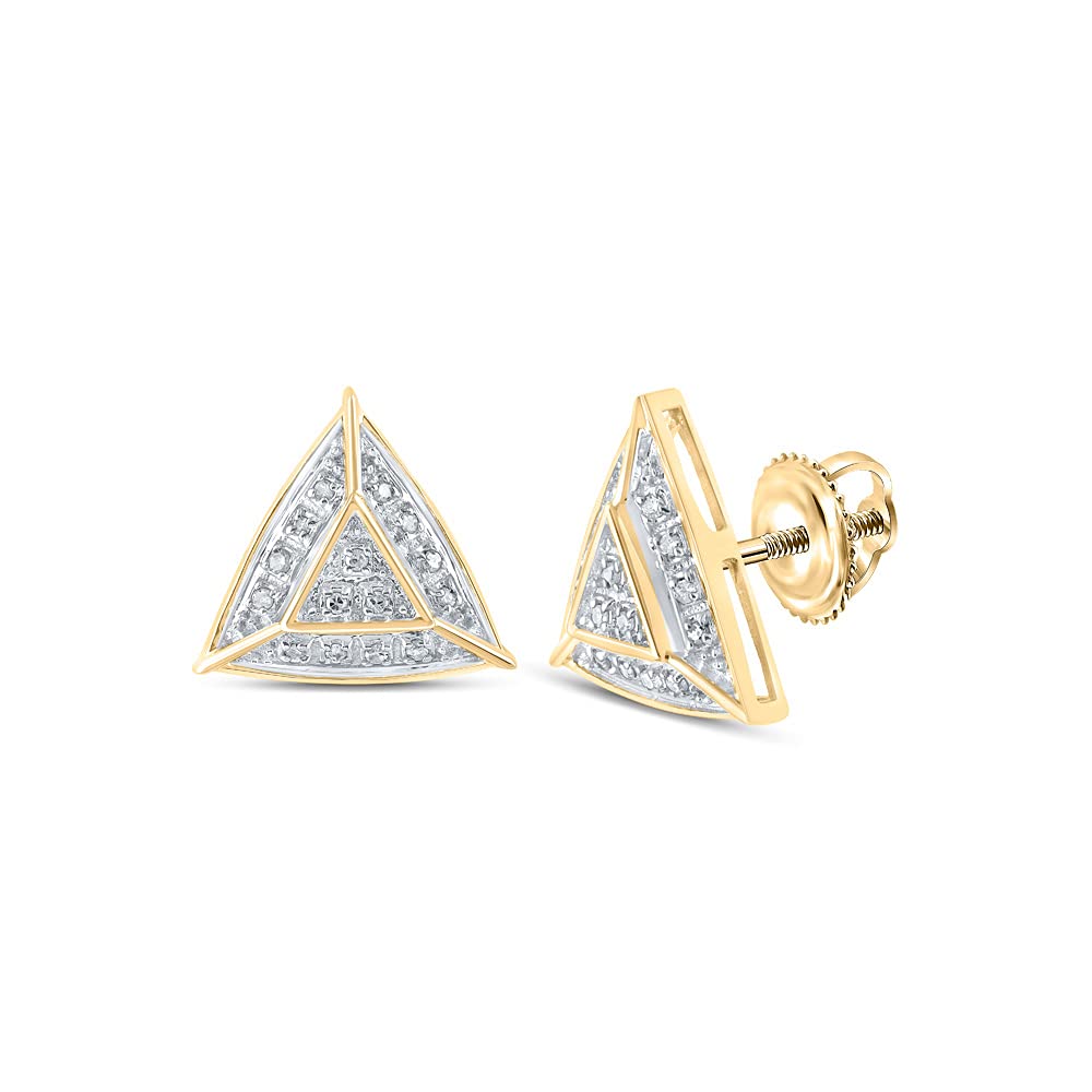 10kt Yellow Gold Women's Round Diamond Triangle Stud Earrings 1/10 Cttw - Elegant Jewelry Gift for Anniversary, Birthday & Special Occasions