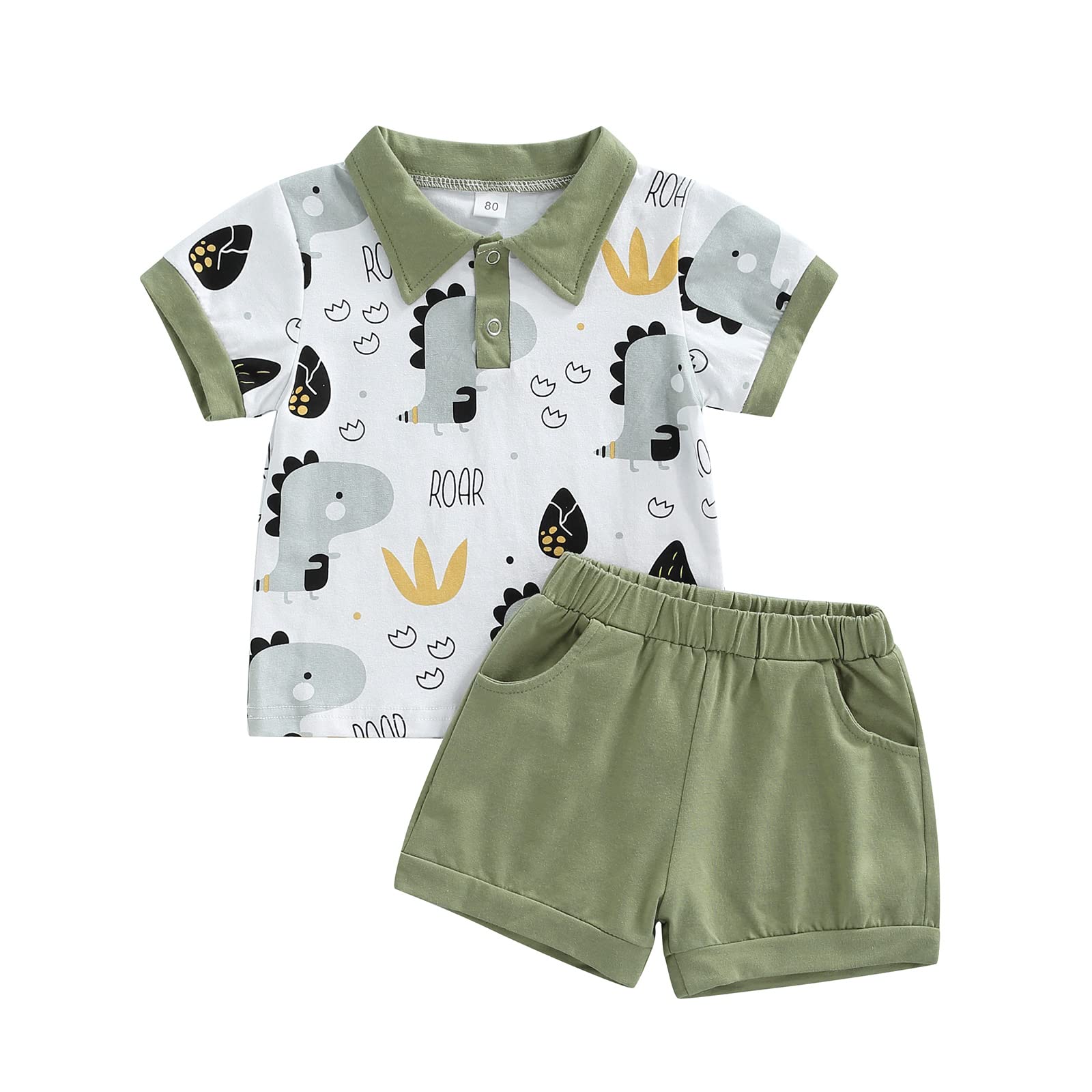 Dinosaur Print Shirt and Shorts Set for Toddler Boys | Green Casual Summer Outfit | Perfect for Playdates, Daycare & Outdoor Adventures