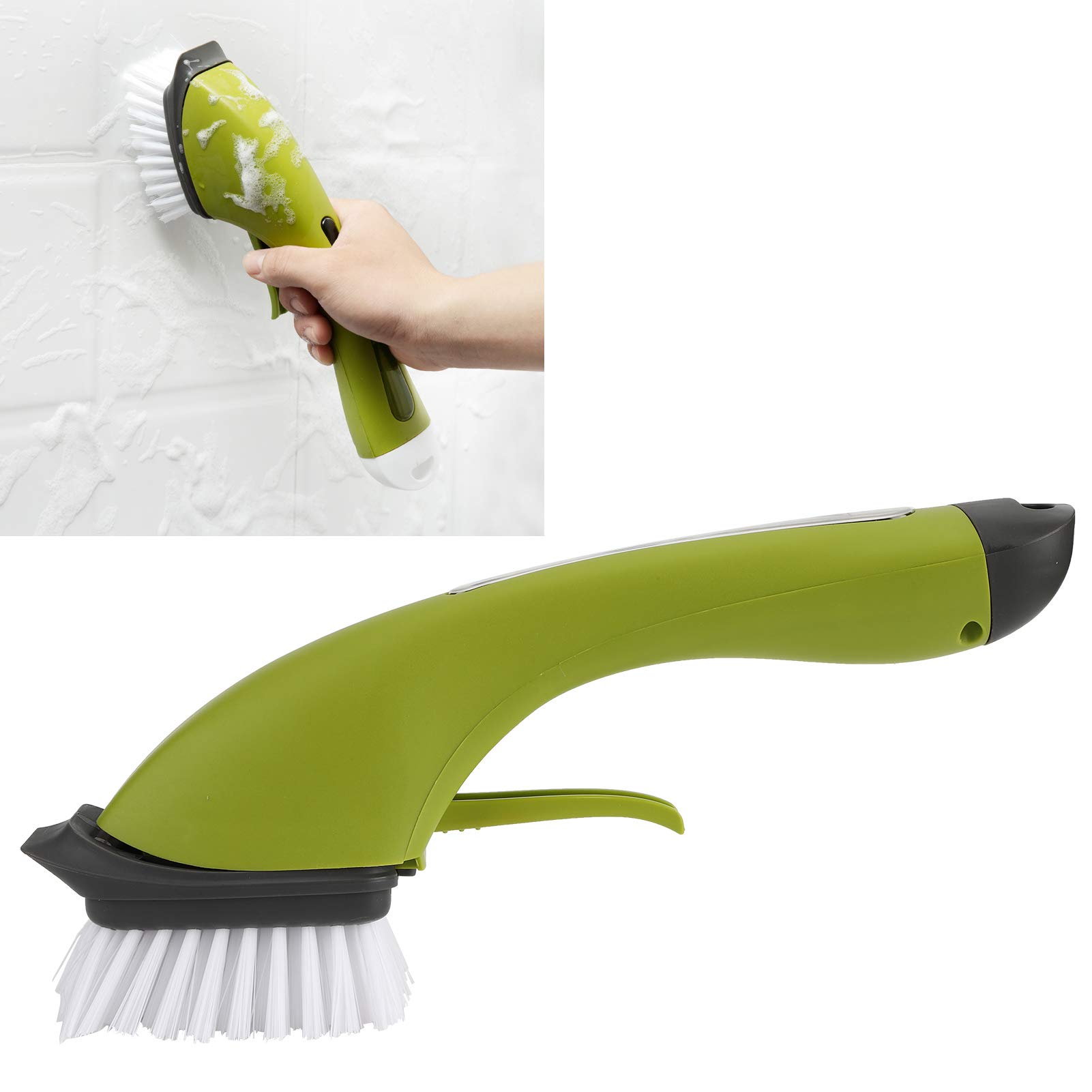 Long Handle Pot Cleaning Brush with Soap Dispenser - Kitchen Scrub Brush for Pans, Pots, Sink & Dish Washing - Ergonomic Green Dish Brush for Easy Cleaning (Perfect for Non-Stick Cookware & Deep Cleaning)