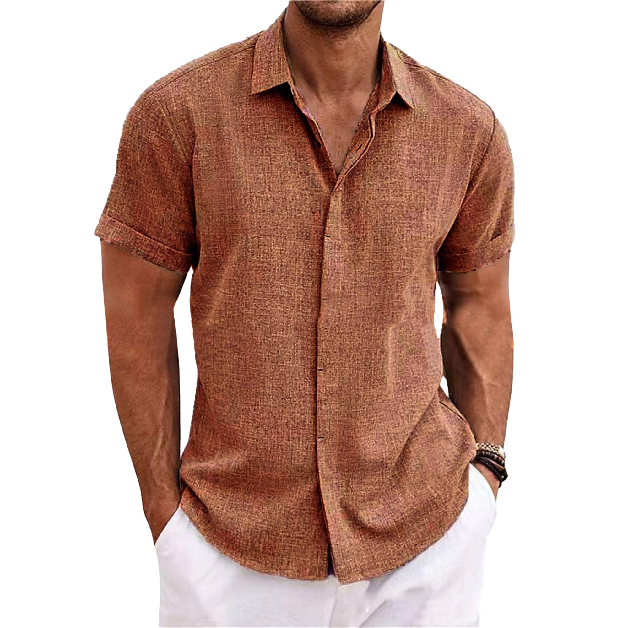 QOAAIE 3 Pack Men's Short Sleeve Linen Shirts - Breathable Casual Button Down Collar Shirts for Summer, Beach & Hawaiian Vacation | Lightweight Comfort for Outdoor Activities, Travel & Tropical Getaways
