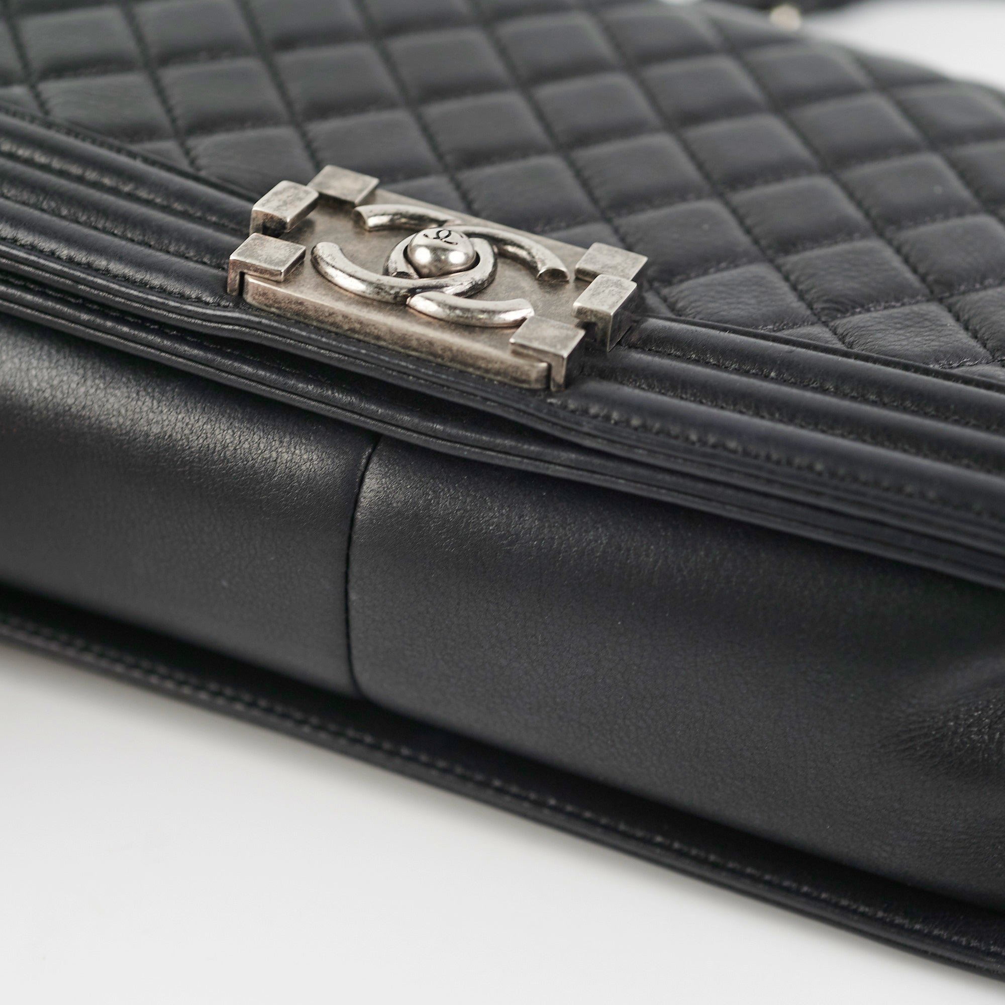 Chanel Boy Old Medium Black Leather Quilted Shoulder Bag - Luxury Designer Handbag for Women, Perfect for Evening Parties & Daily Use