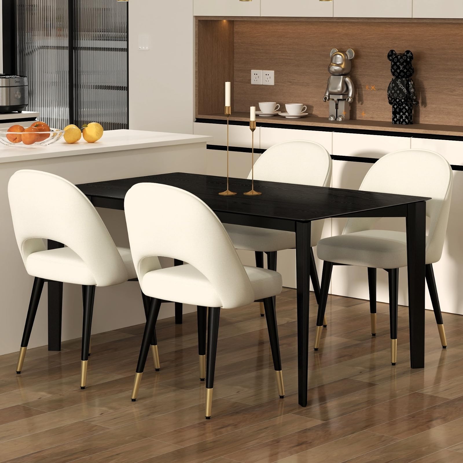Modern Velvet Dining Chairs Set of 2 - Open Back Armless Side Chairs with Sturdy Metal Frame for Kitchen, Dining Room & Living Room - Beige Upholstered Seating for Home Decor & Entertaining