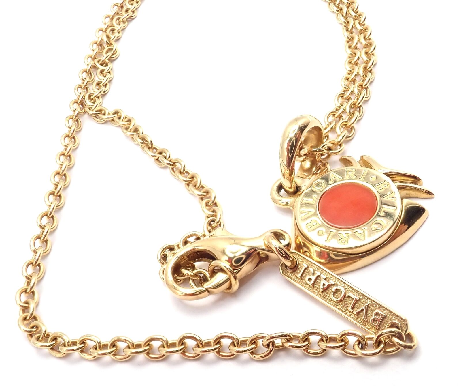 Authentic Bulgari Bvlgari 18k Yellow Gold Coral Naturalia Fish Pendant Necklace - Luxury Jewelry for Women, Elegant Gift for Special Occasions