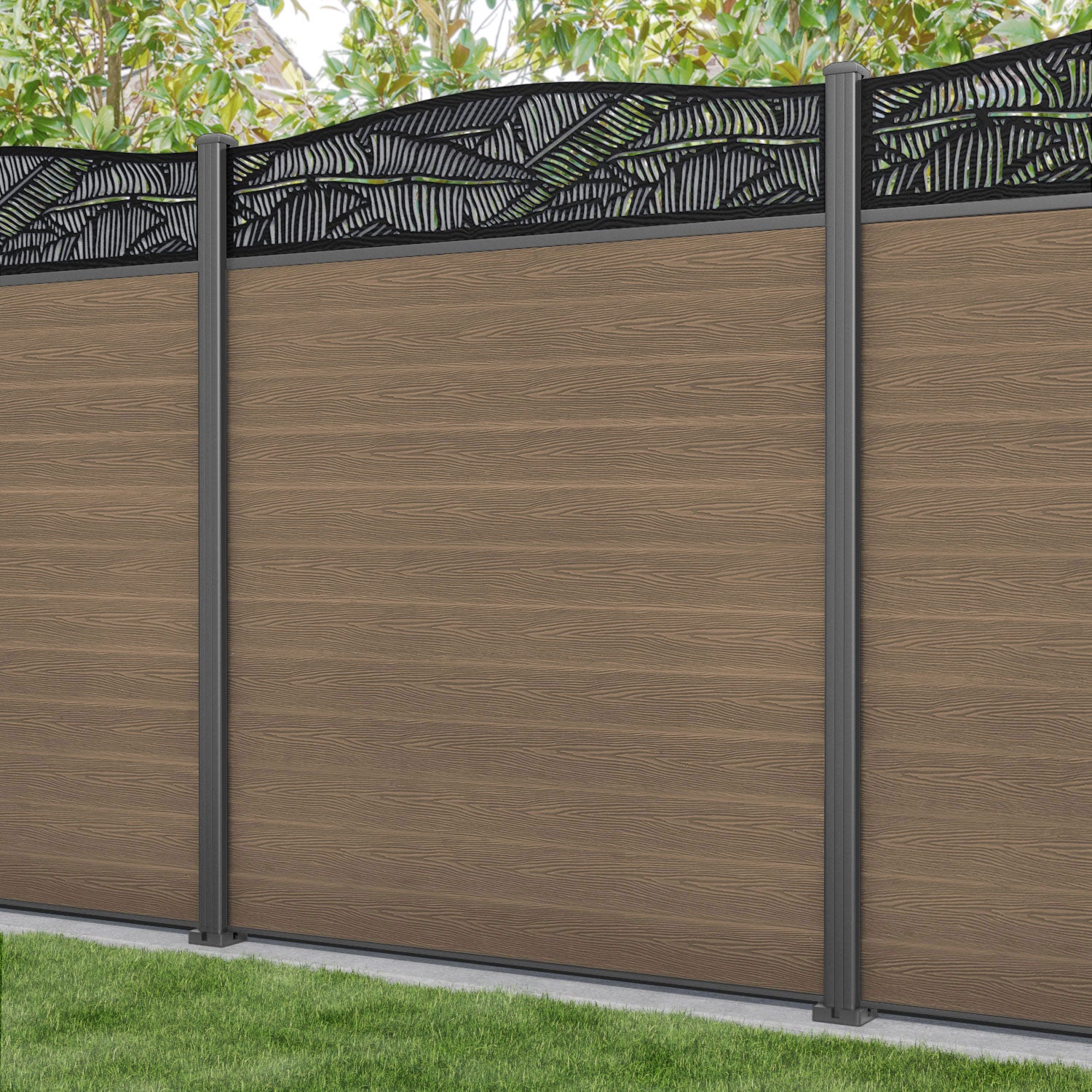 Classic Feather Curved Top Teak Fence Panel with Aluminum Posts - Perfect for Garden Privacy and Outdoor Decoration