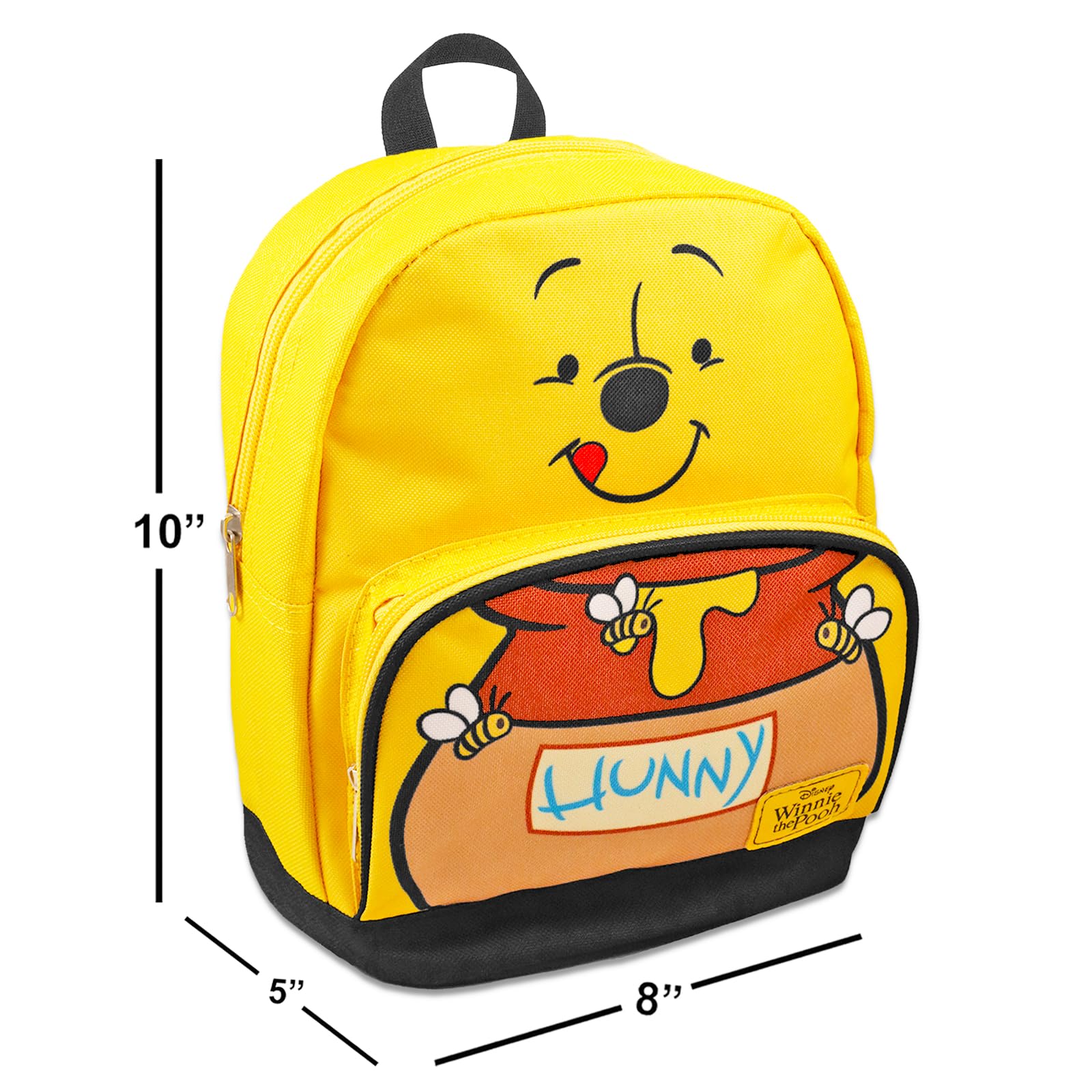 Winnie the Pooh Mini Backpack Set - 10” Canvas Backpack with Front Pocket & Water Bottle Holder | Cute Disney Character School Bag for Kids, Travel & Theme Park Outings