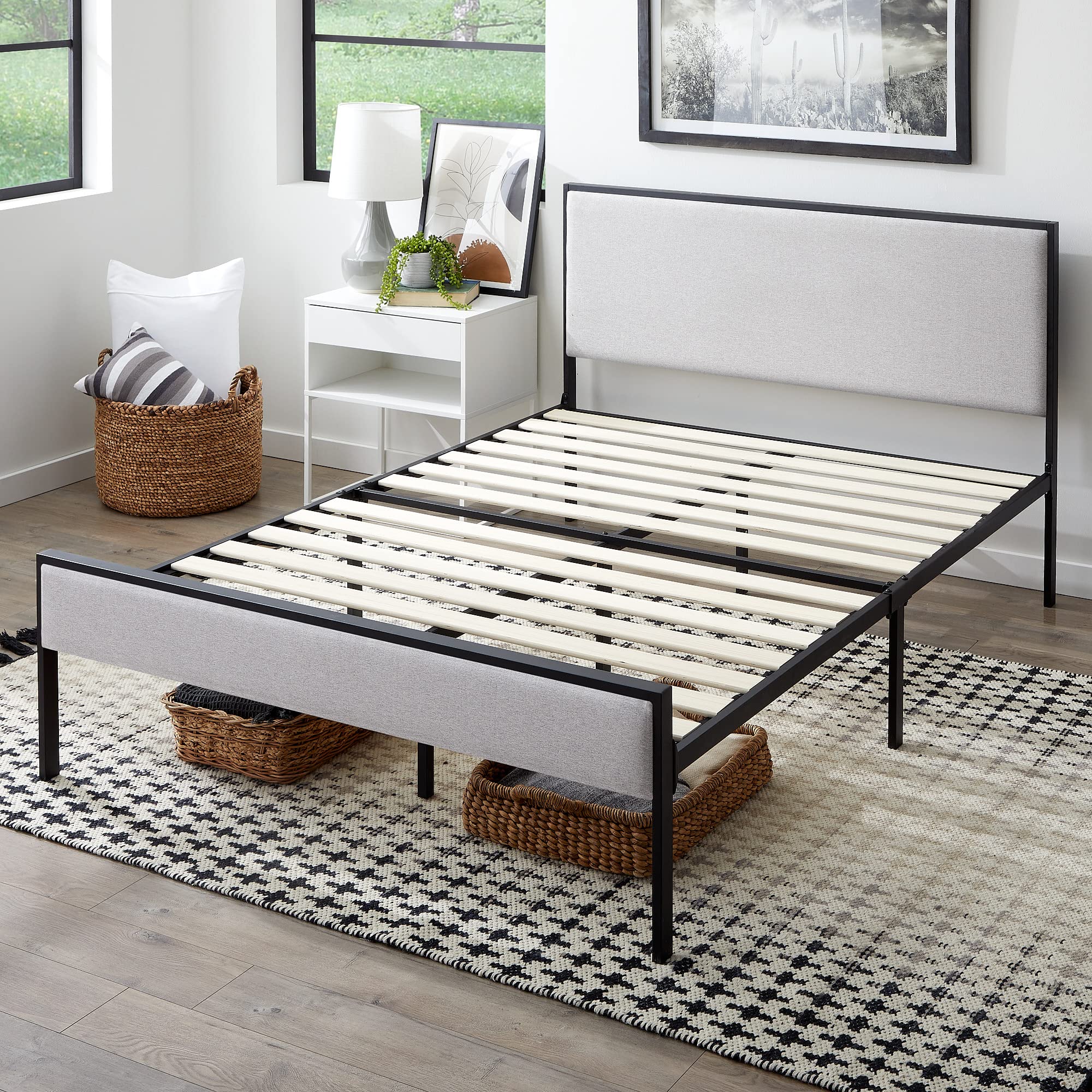 Edenbrook Hudson Queen Platform Bed Frame with Headboard & Underbed Storage - No Box Spring Needed - Upholstered Metal Bed Frame for Master Bedroom, Guest Room & Small Spaces