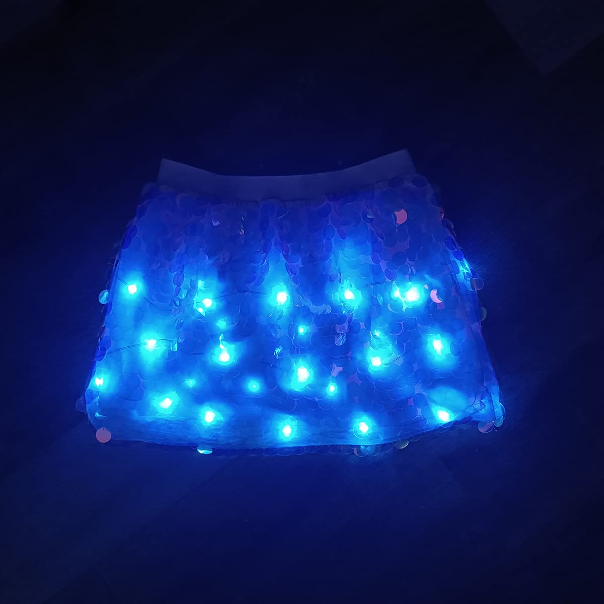 Sparkly LED Light Up Skirt with Sequin - USB Rechargeable Rave Costume for Women - Perfect for Halloween Parties, Music Festivals & Nightclub Outfits