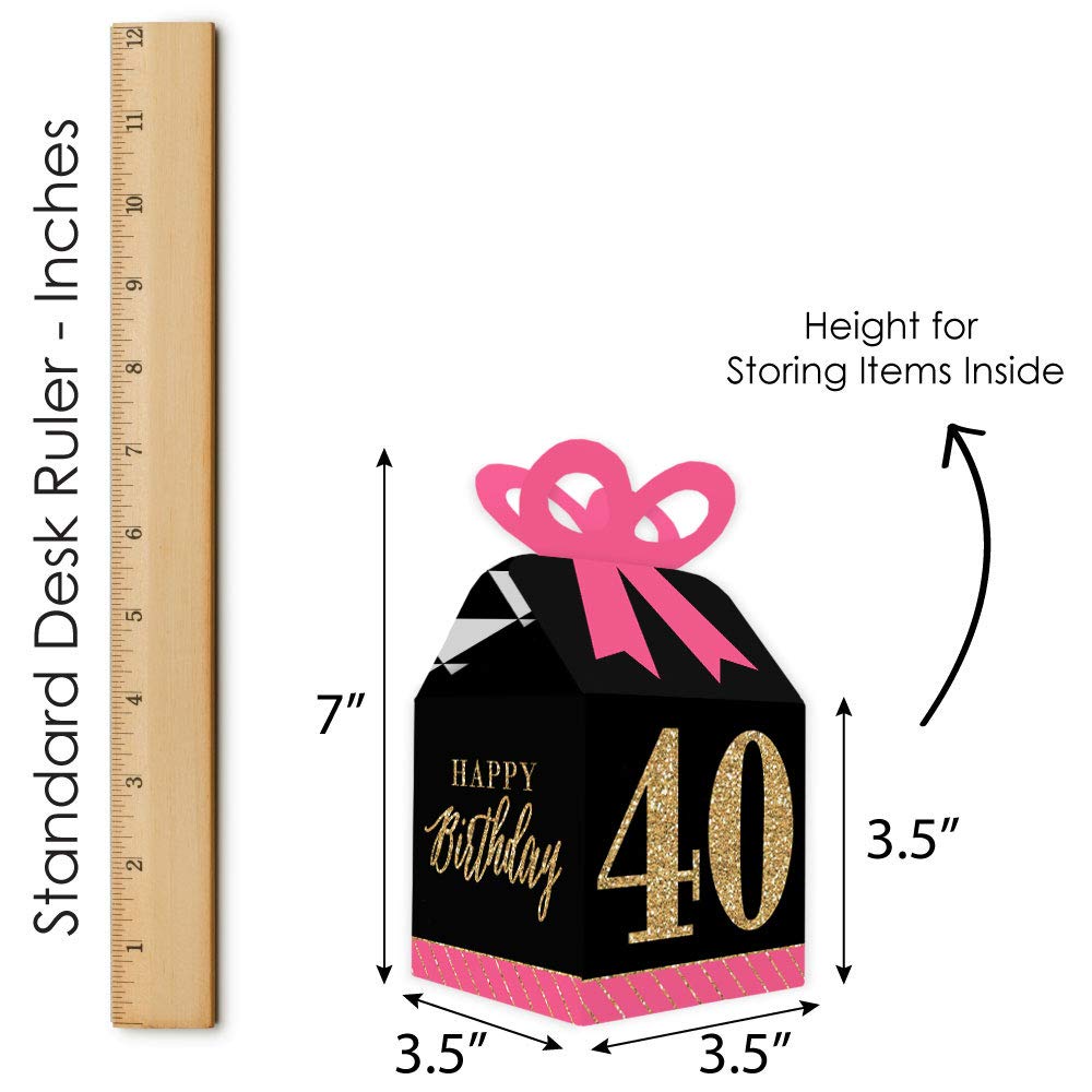 Chic 40th Birthday Gift Boxes - Pink, Black & Gold Set of 12 for Party Favors
