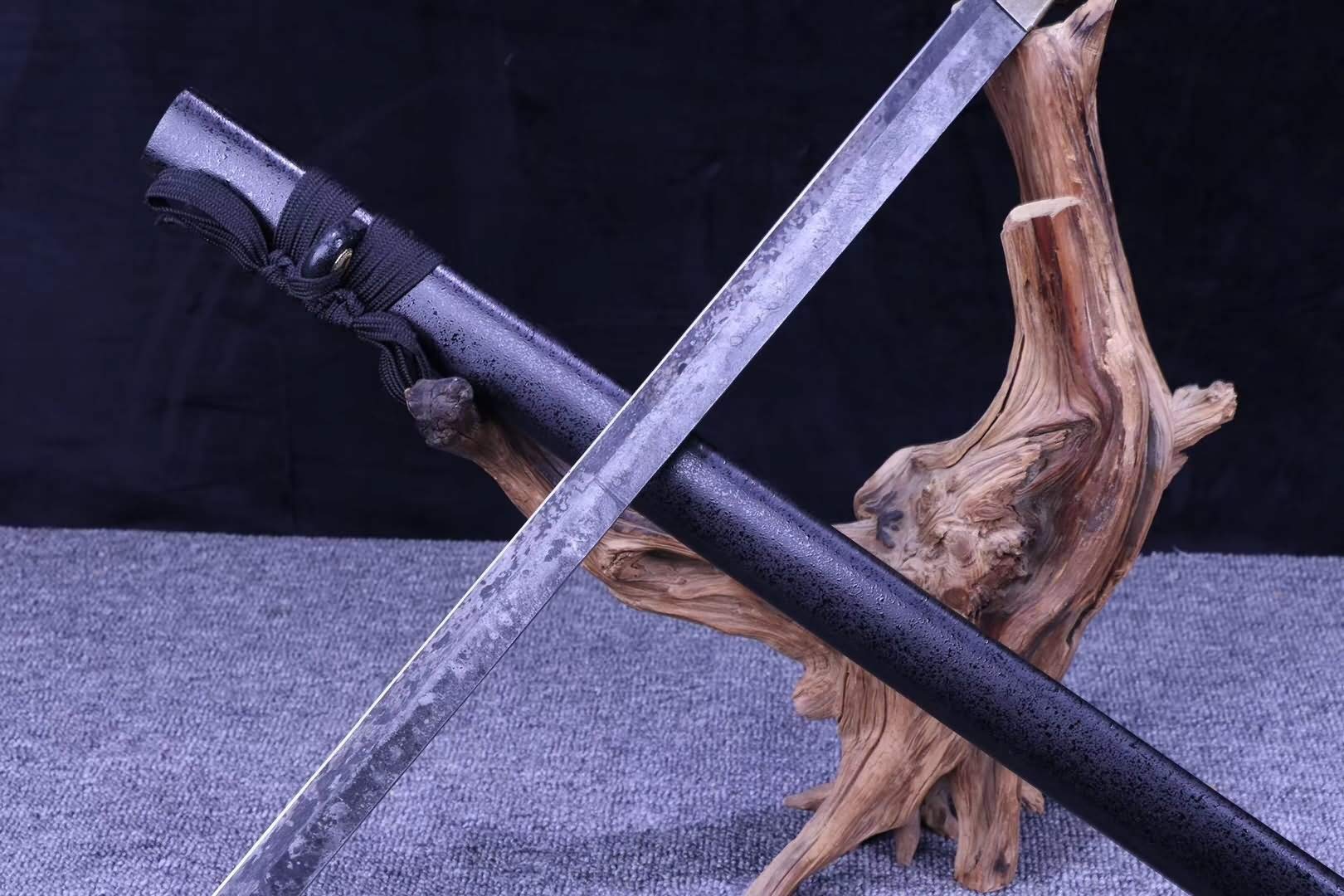 Handmade Chinese Tang Dao Sword - High Carbon Spring Steel Blade with Wooden Scabbard - Full Tang Battle Ready Sword for Martial Arts Training, Cosplay & Collection