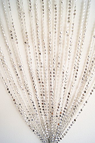 3 ft x 6 ft Iridescent Silver Plastic Crystal Beaded Curtain - Door Window Room Divider Wall Decor for Bedroom, Living Room, Wedding & Party Decorations