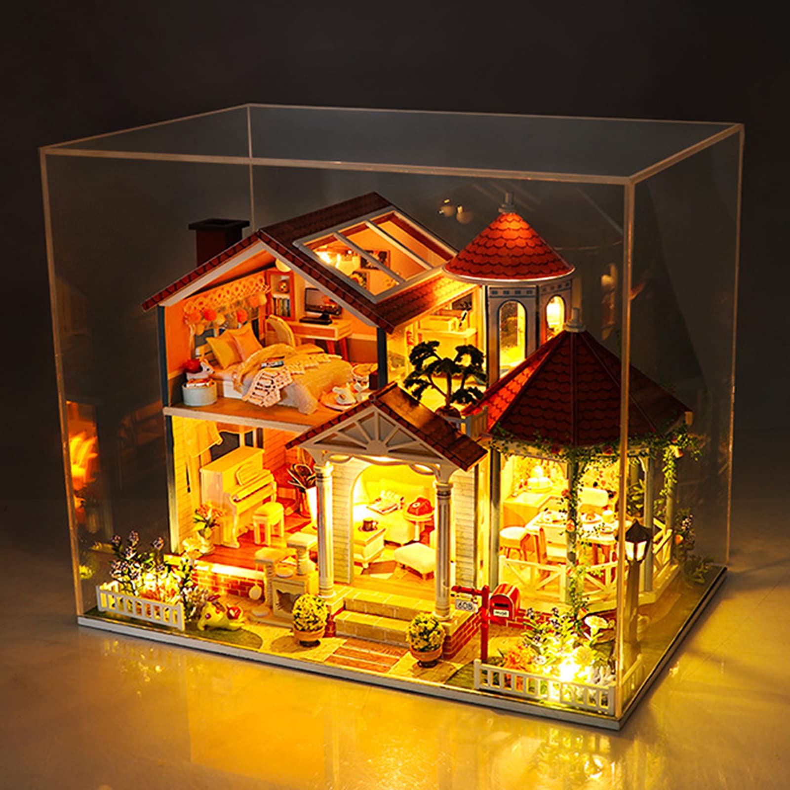 DIY Miniature Wooden Dollhouse Kit - Christmas Birthday Gift for Kids, Assembly Puzzle Toy with Dust Proof Cover - Perfect for Home Decor, Playtime & Creative Learning