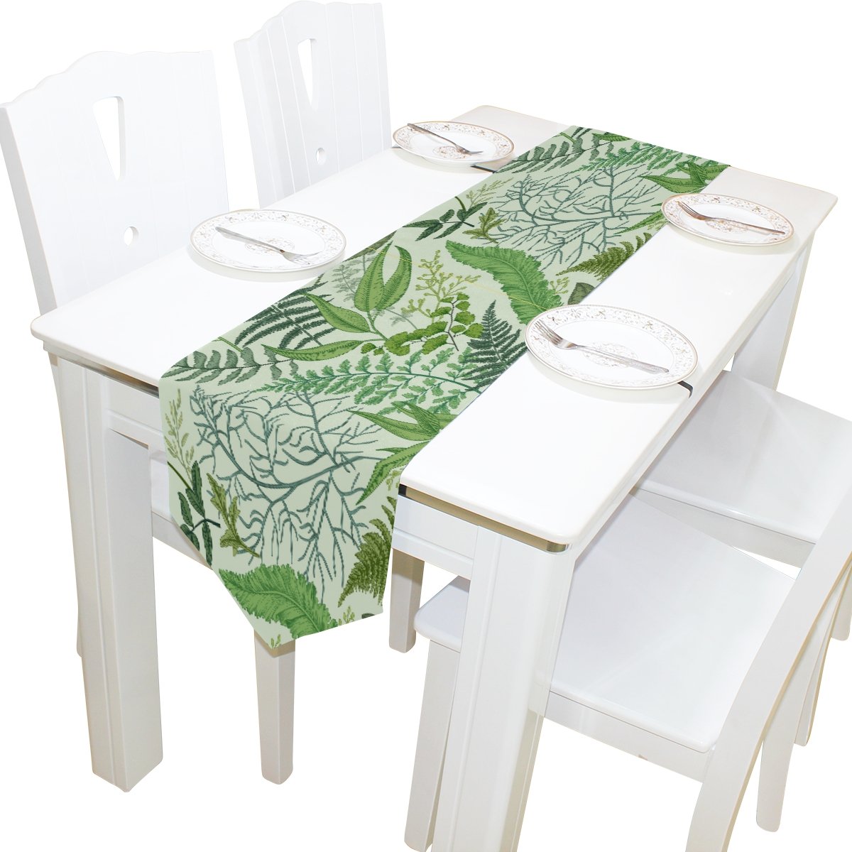 Vintage Fern & Leaf Table Runner - 13x70 Inch Linen Tablecloth for Wedding, Party, Banquet Decor - Elegant Coffee Table Mat for Home, Dining Room & Kitchen Decorations - Perfect for Holiday Gatherings & Special Occasions