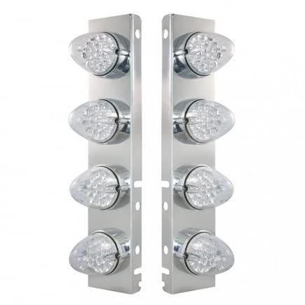 United Pacific 37995 Air Cleaner Light Bar - Front Stainless Steel with Bracket, Amber LED Reflector Cab Light, Clear Lens & Chrome Bezels (19 LEDs) - Compatible with Peterbilt Trucks | Heavy Duty Truck Lighting for Night Visibility & Safety