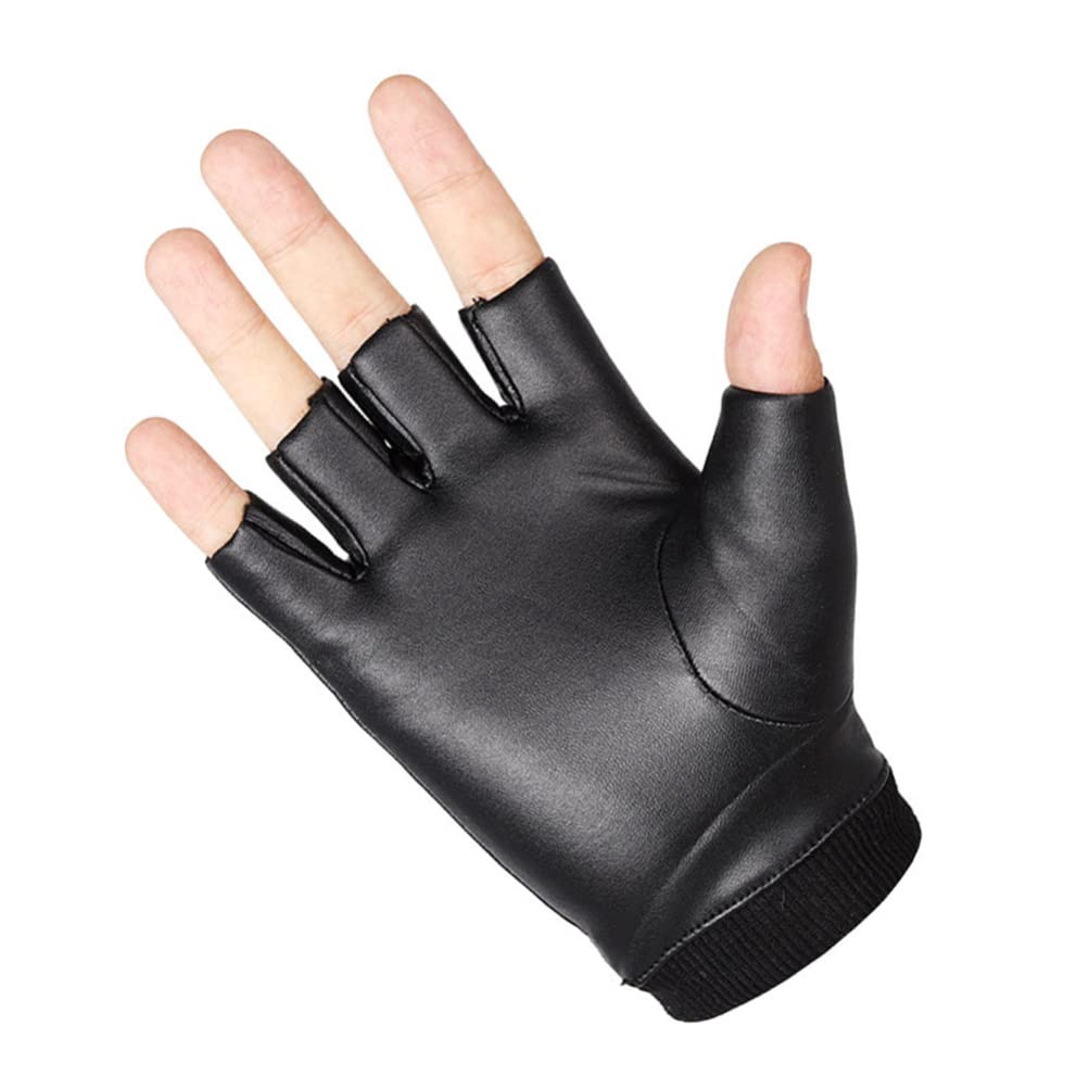 SEWACC Fingerless PU Leather Gloves for Men & Women - Half-Finger Driving & Cycling Gloves, Breathable Outdoor Sports Gloves (Black, Free Size) - Perfect for Motorcycling, Biking & Winter Activities