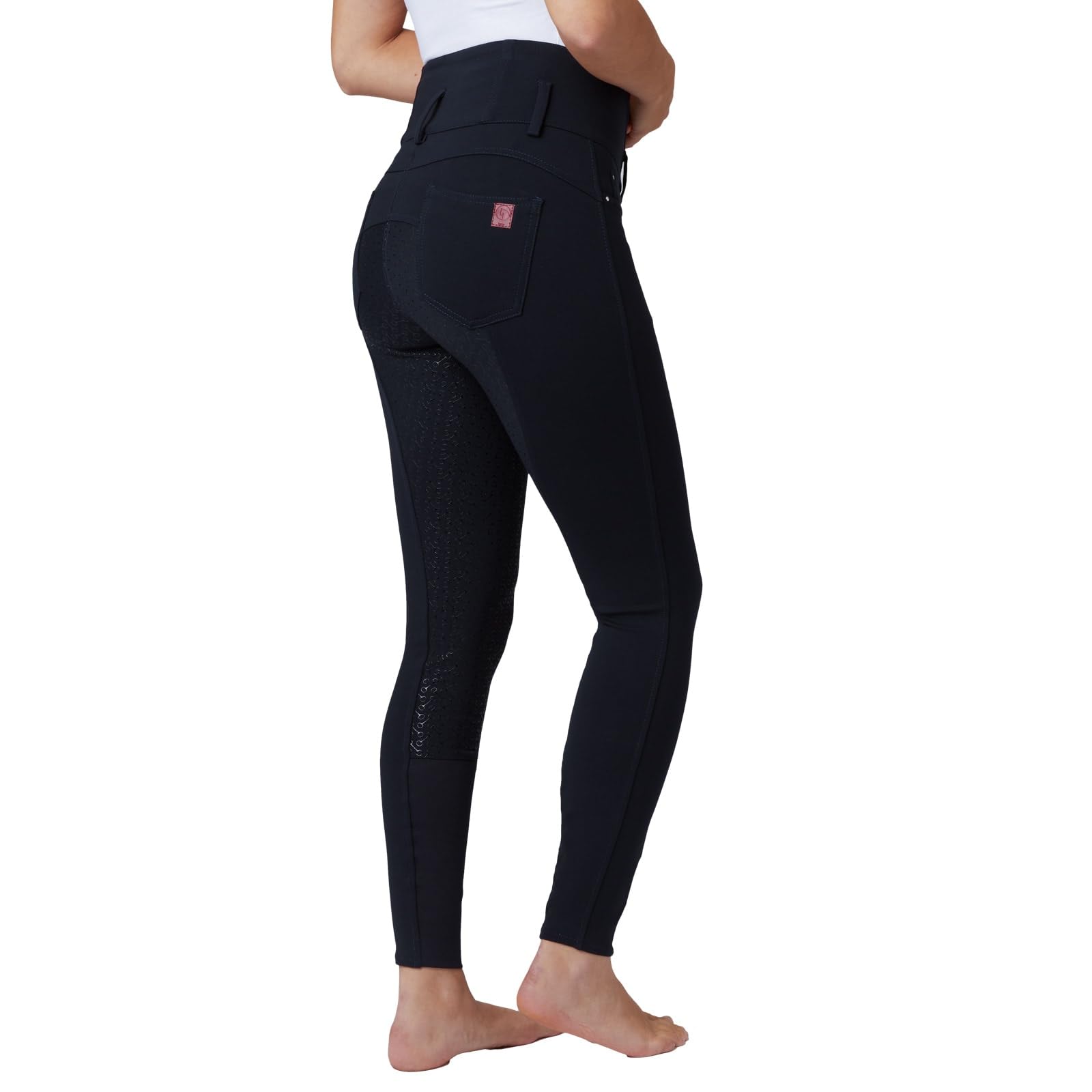 HORZE Women's Tara Full Seat Silicone Grip Breeches - Stretchable High Waist Equestrian Riding Pants with 4 Pockets for Horseback Riding & Show Jumping