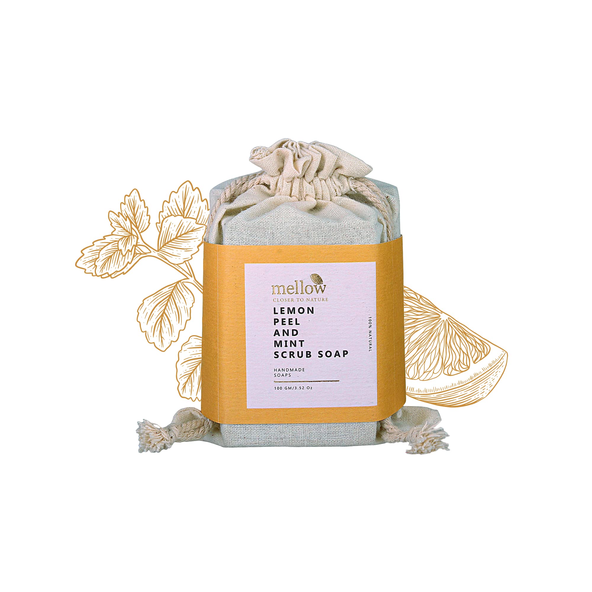 Mellow Lemon Peel & Mint Body Scrub Soap - 100g | Deep Cleansing & Acne Treatment for Pimple-Prone Skin | Reduces Spots, Blemishes & Antibacterial Protection | Perfect for Daily Shower & Spa Relaxation