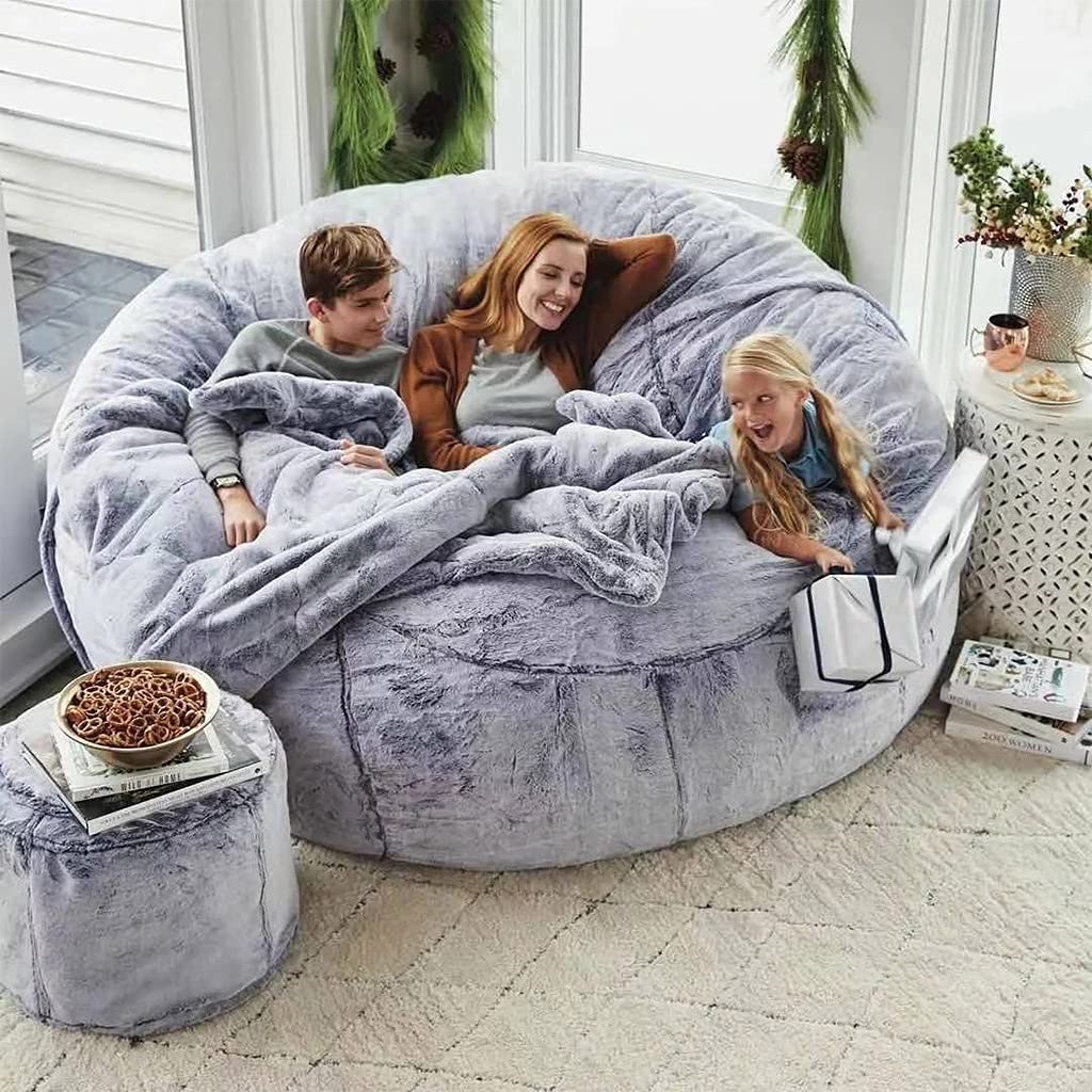 Luxury Giant Bean Bag Chair Cover for Adults - No Filler Included, Soft PV Fur Sofa Chair for Indoor & Outdoor Use - Perfect for Home, Garden, Lounge & Living Room Relaxation