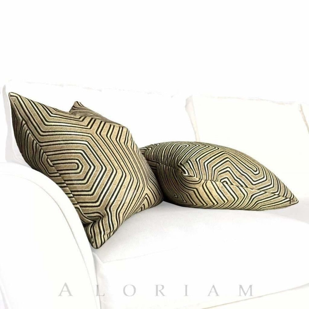 Geometric Maze Chenille Pillow Cover - Theta Camel Gold - Soft & Stylish Home Decor for Living Room, Bedroom, or Office