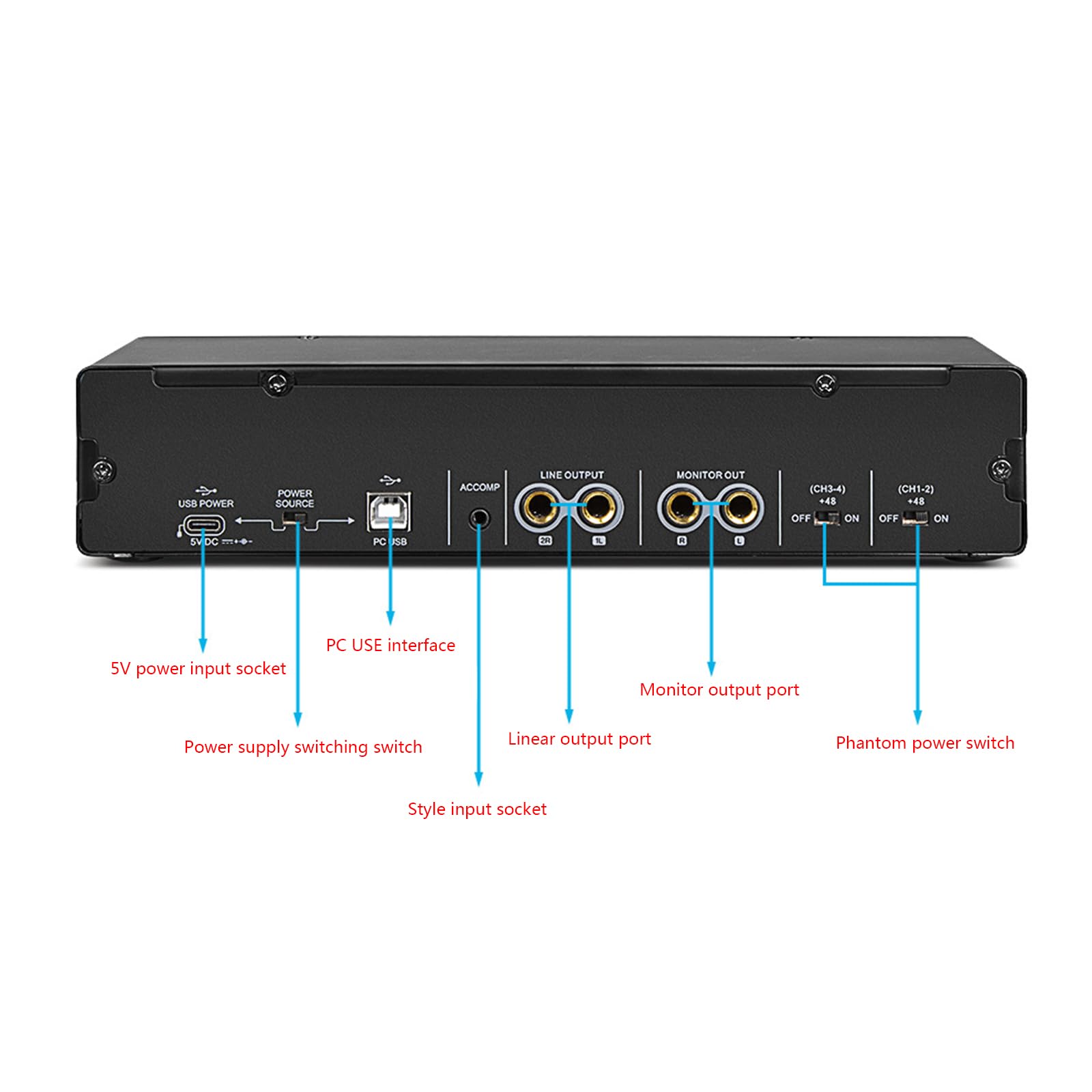 Professional External USB Sound Card with +48V Phantom Power for Studio Recording, Live Streaming & Podcasting - High-Quality Audio Interface for PC & Mac