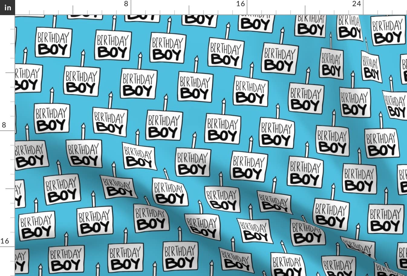 Premium Spoonflower Printed Minky Fabric - Birthday Boy Blue Celebration Cake Candle Design - Soft Plush Fat Quarter for Baby Blankets, Quilt Backing & Sewing Projects | Perfect for Nursery Decor, DIY Gifts & Party Decorations