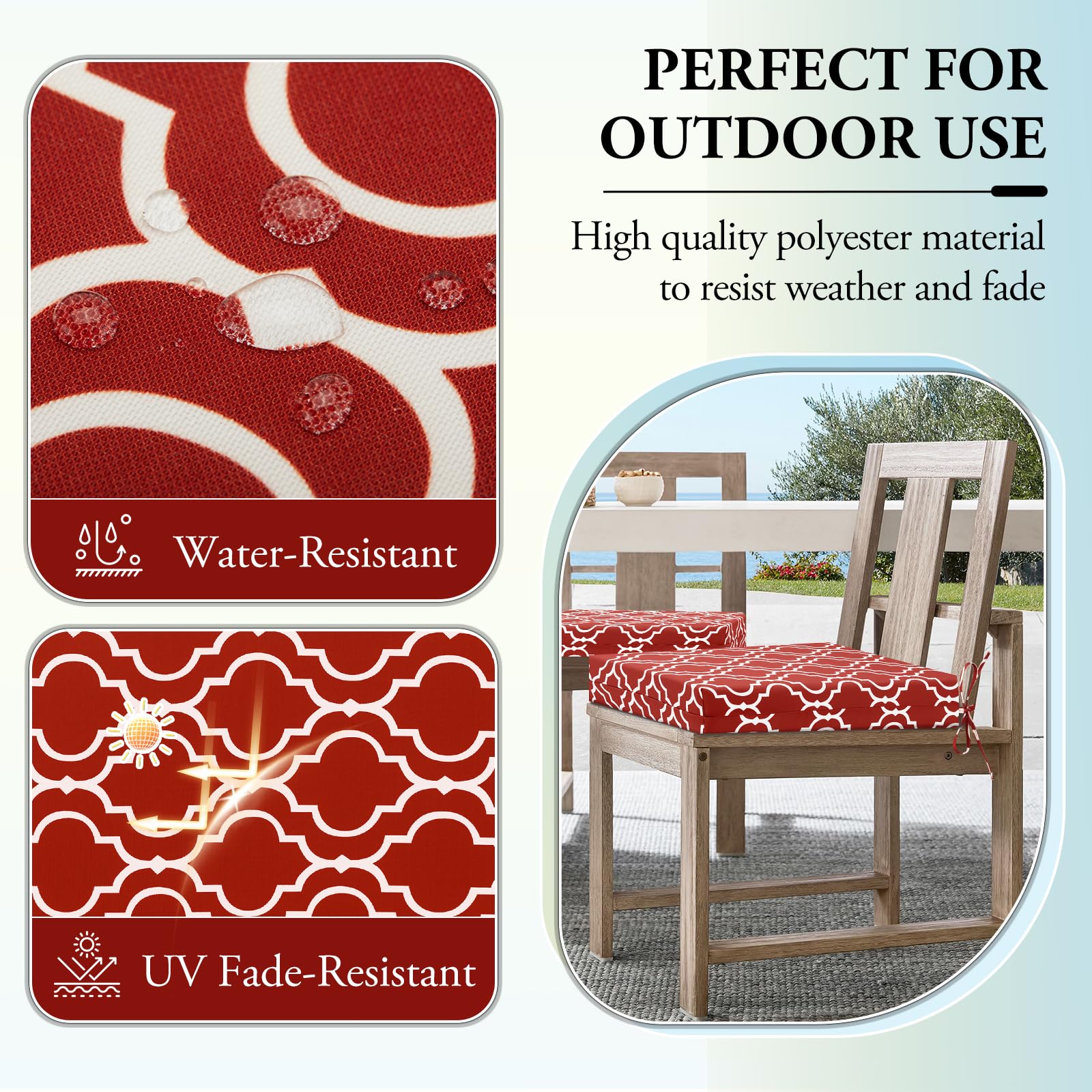 Outdoor Chair Cushions Set of 4 - Water Resistant Patio Furniture Cushions 18.5