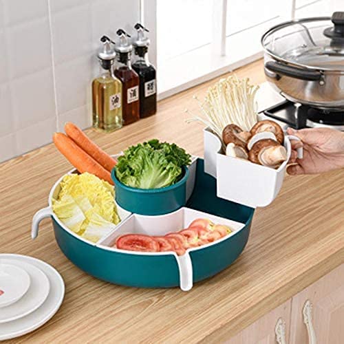 Jecrina Rotating Vegetable Drain Basket - Plastic Colander & Filter Dish Basket for Hot Pot, Fruits, Snacks - Kitchen Organizer & Storage Tray for Countertop, Sink, Pantry