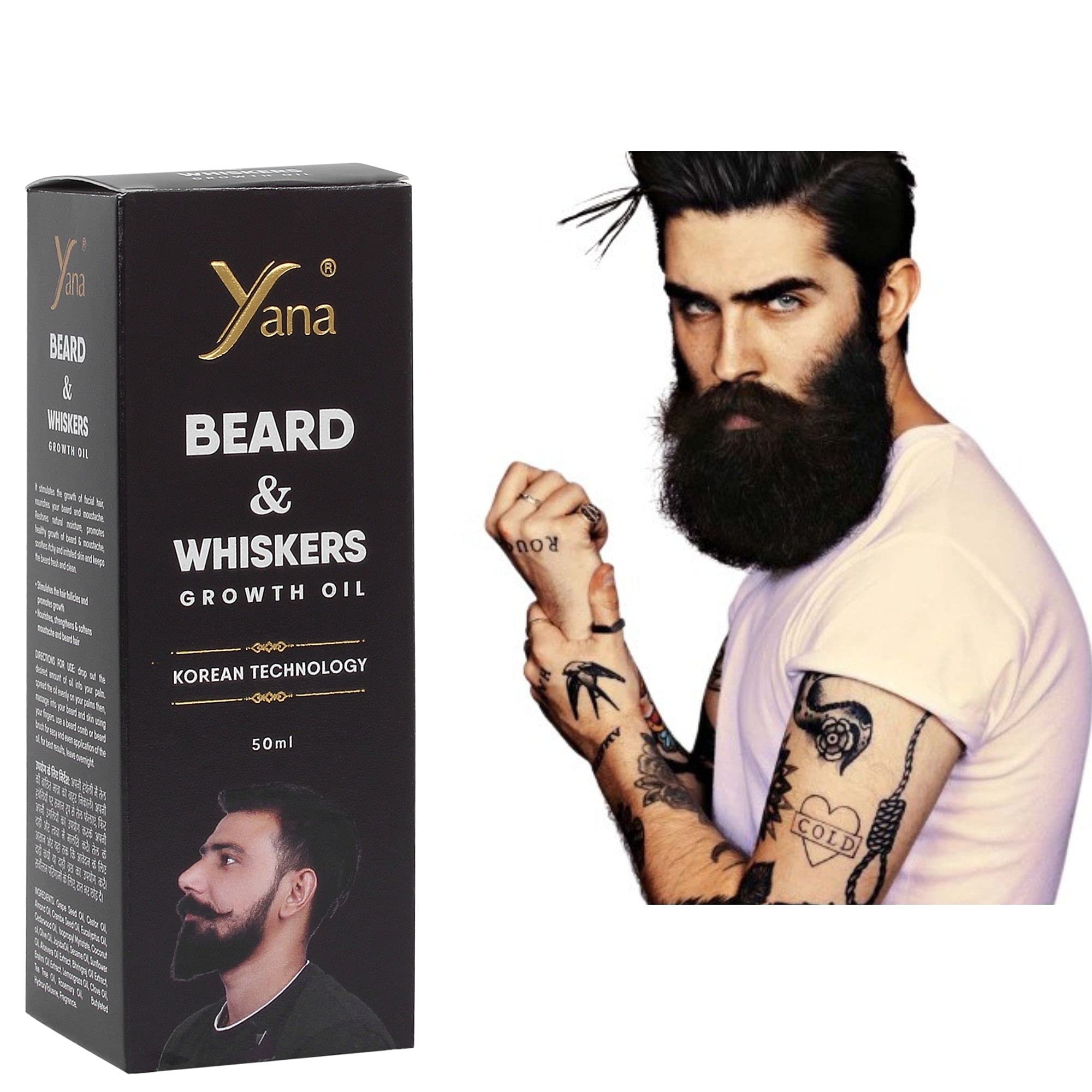 YANA WHISKERS Beard Growth Oil for Black Men - Natural Mustache & Facial Hair Care - Perfect for Daily Grooming & Styling