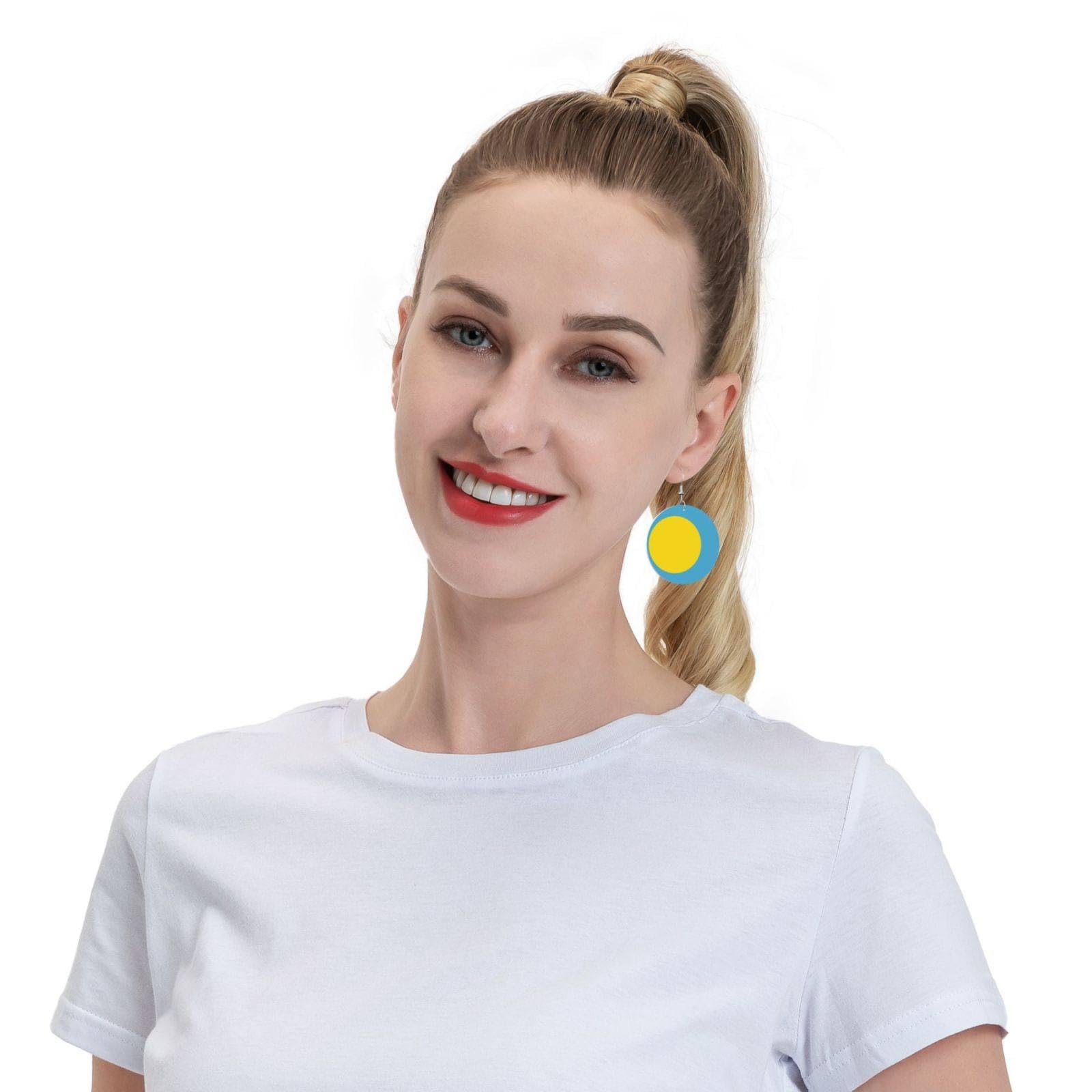 Stylish Round Palau Flag French Hook Drop Earrings for Women - Fashion Jewelry Gifts for Girls & Ladies - Perfect for Parties, Travel & National Pride Celebrations