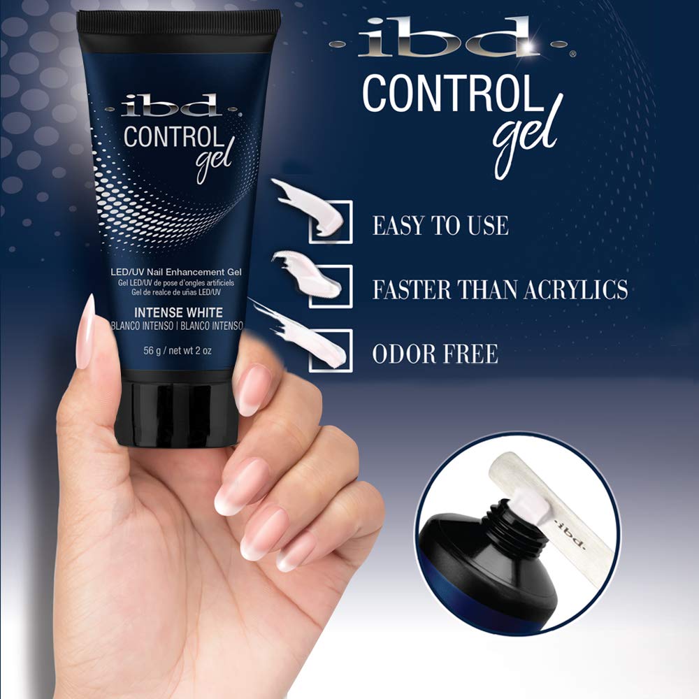 IBD Pro-Hybrid Nail Control Gel - Intense White LED/UV Nail Enhancement Gel, 2 oz - Professional Salon Quality for Strong, Shiny Nails at Home
