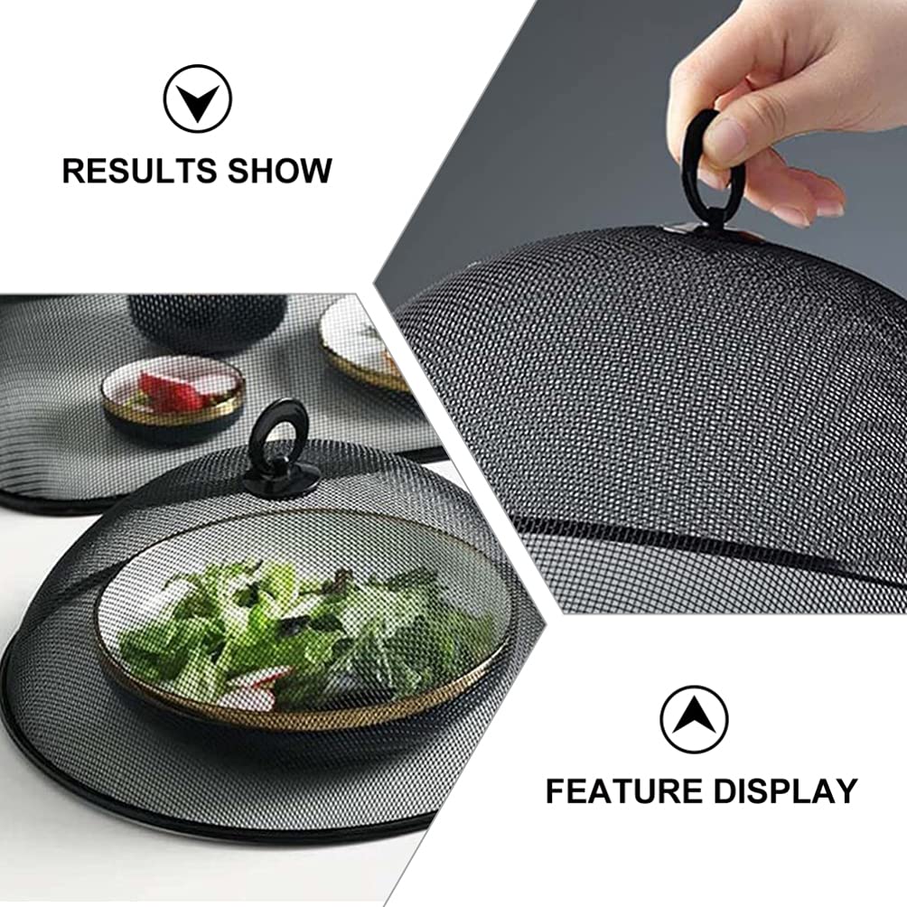 Housoutil 2-Pack Black Metal Mesh Food Covers - Reusable Outdoor Picnic Food Tent Umbrella for Flies & Bugs Protection - Perfect for BBQ, Camping, and Backyard Parties