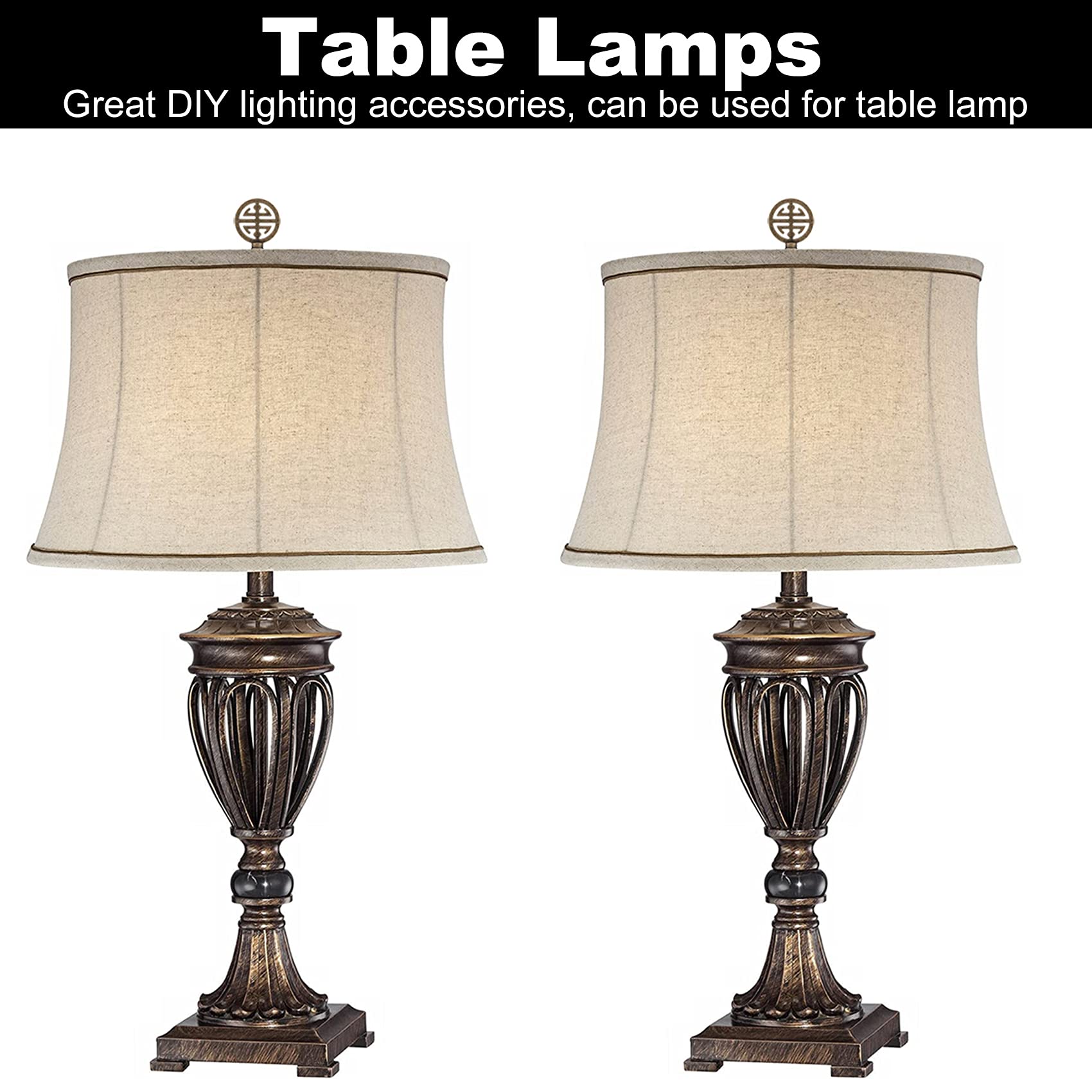 Antique Brass Oriental Lamp Finial - Solid Metal Screw Cap Knob for Lamp Shade Top - Decorative Accent for Table & Floor Lamps - Lucky Happiness Symbol (2-Pack) - Perfect for Home Decor, Living Room Lighting & Feng Shui Arrangements