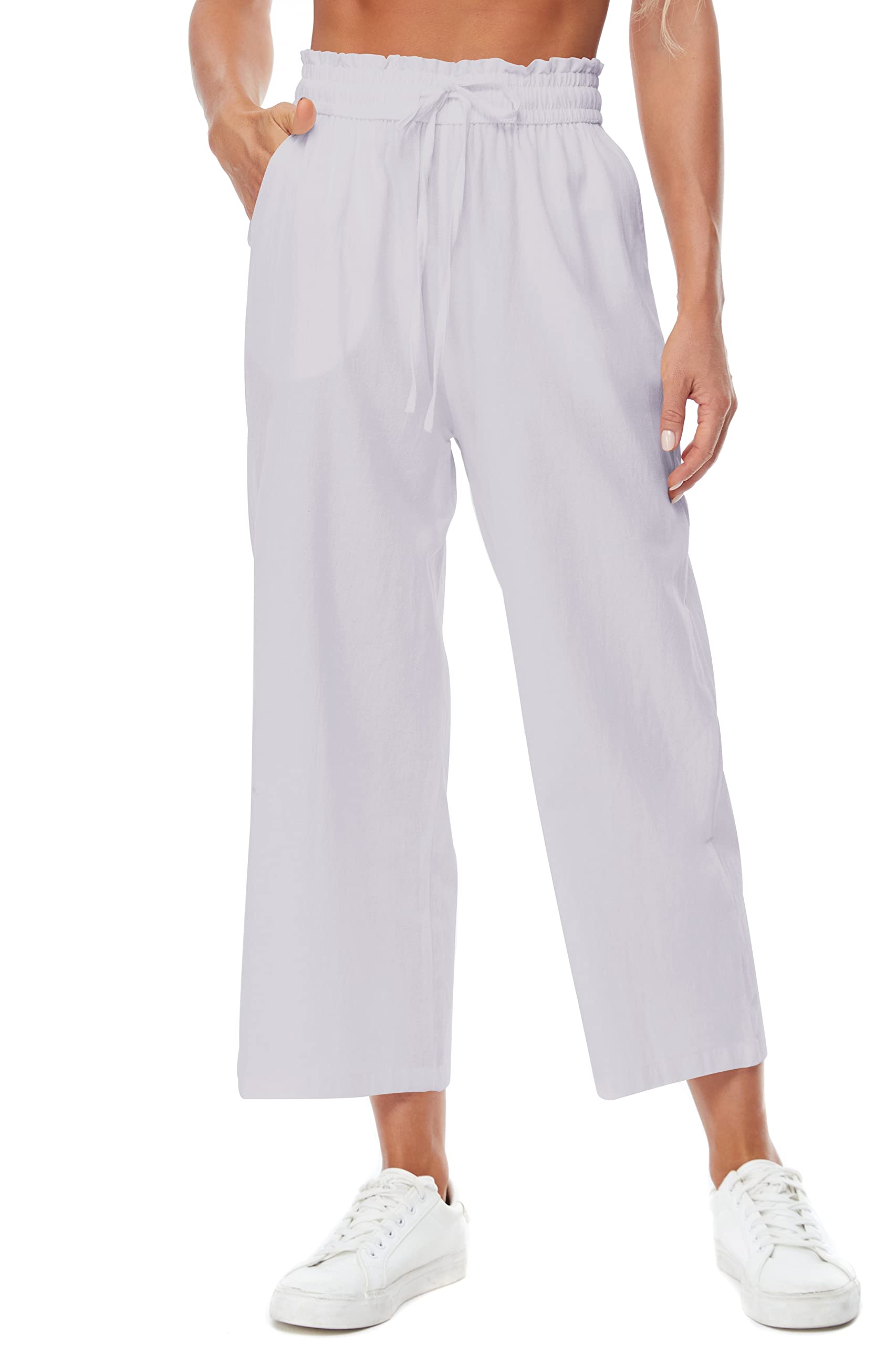 BXZUSIO Women's Linen Pants - High Waisted Wide Leg Casual Drawstring Pants with Pockets | Summer Beachwear, Yoga, Lounge & Travel Comfort