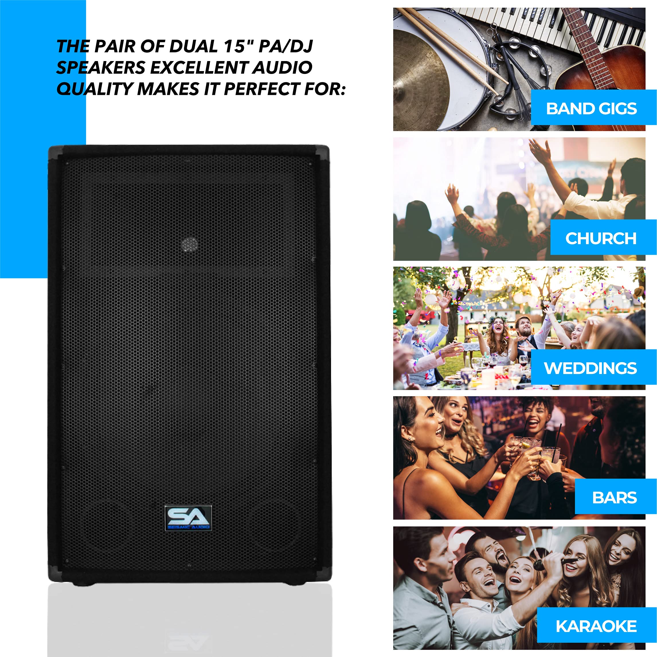 Seismic Audio 15” PA/DJ Speakers Pair - 700 Watt PRO Audio Speakers for Live Performances, Events, and Parties
