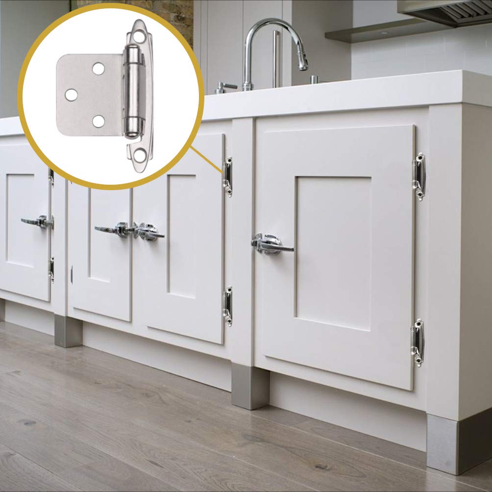 ANGSTROM 2-Pack 180-Degree Self-Closing Cabinet Hinges, Nickel Plated Surface-Mount Full Overlay Hinges for Kitchen Cabinets, Wardrobes & Furniture Installation